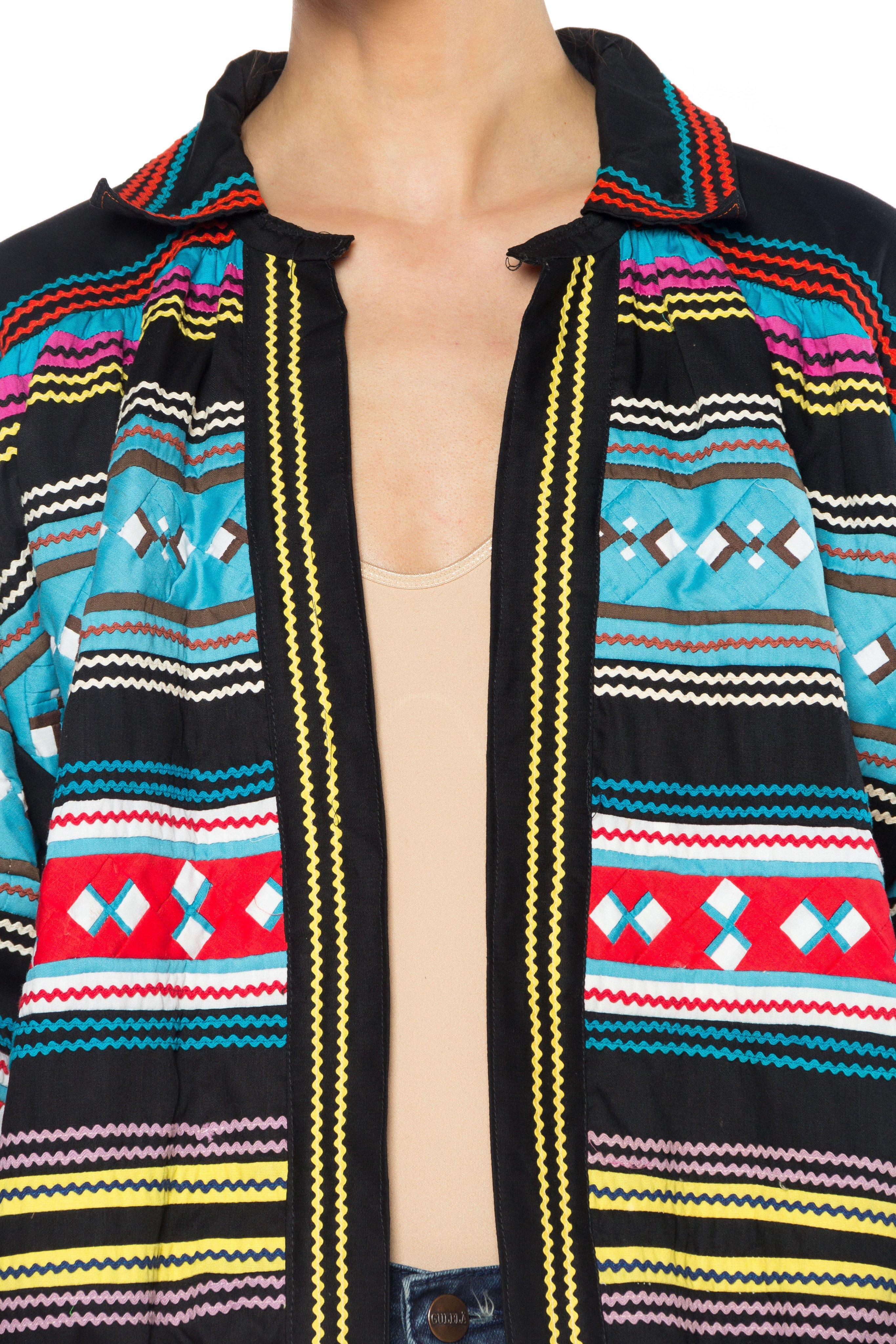 1970S Cotton Boho Native American Seminole Indian Jacket With Ric-Rac For Sale 3