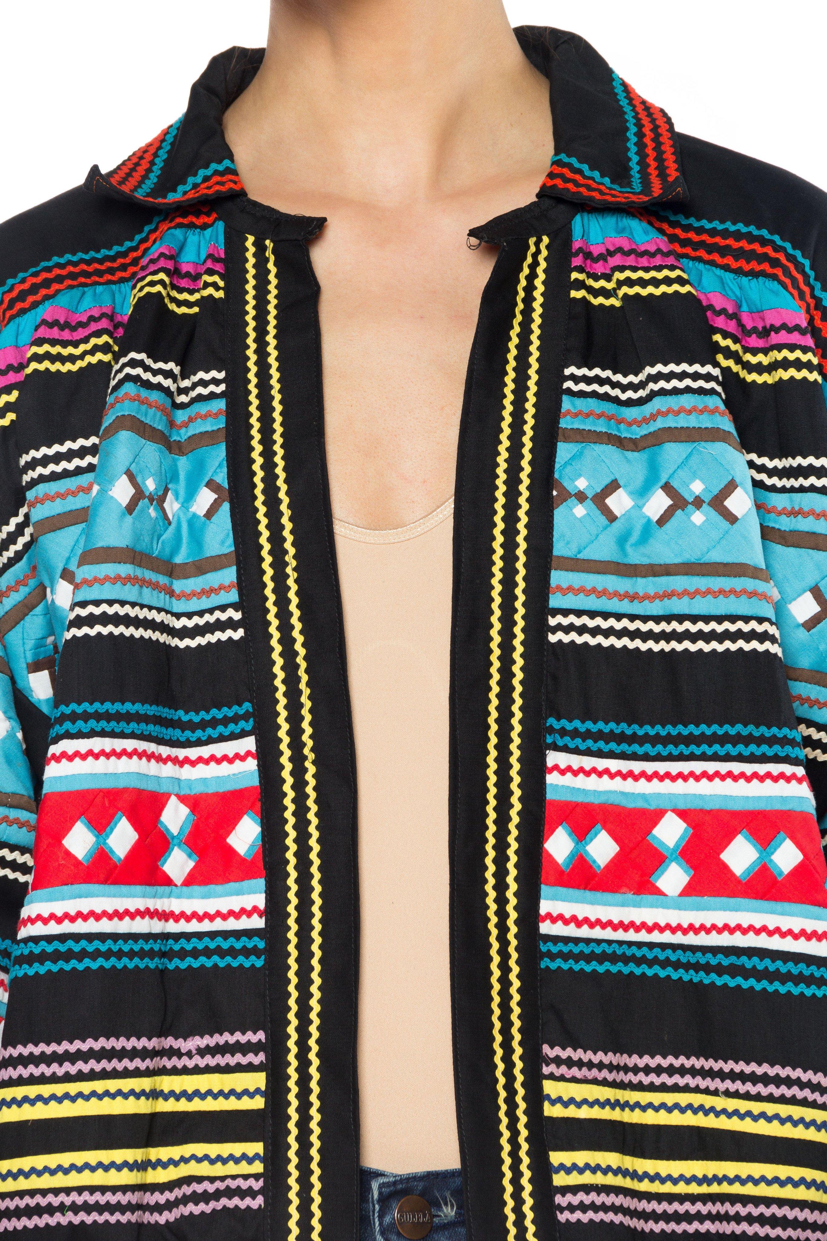 1970S Cotton Boho Native American Seminole Indian Jacket With Ric-Rac For Sale 2