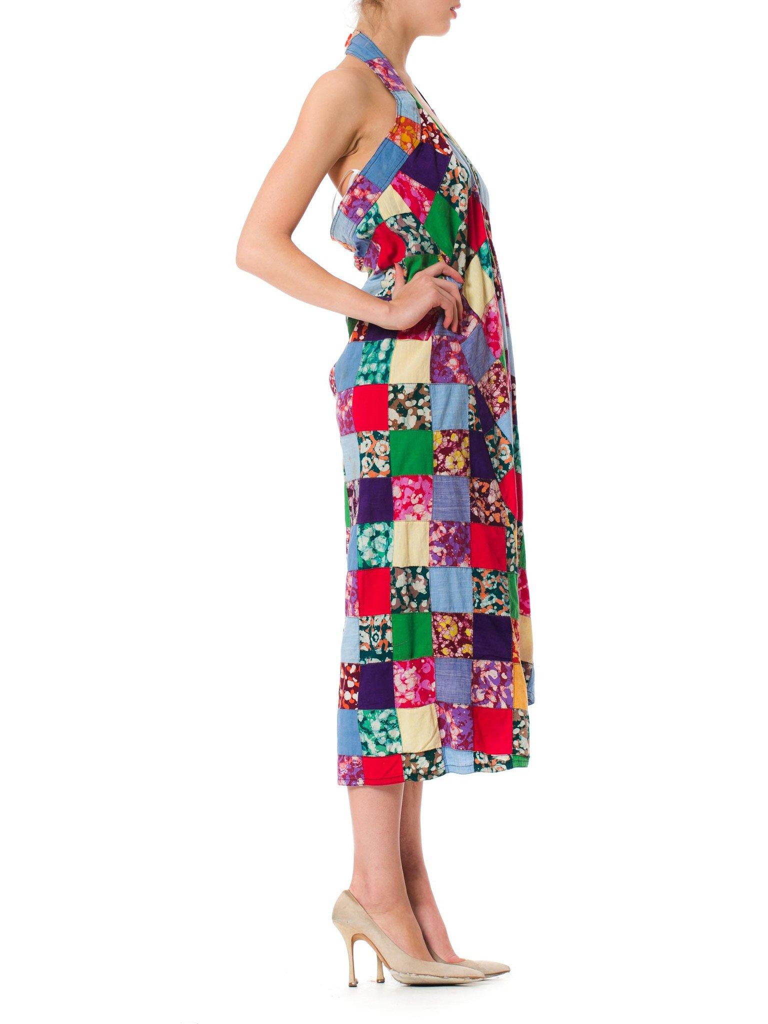 Gray MORPHEW COLLECTION Multicolor Patchwork Cotton Batik Summer Halter Dress