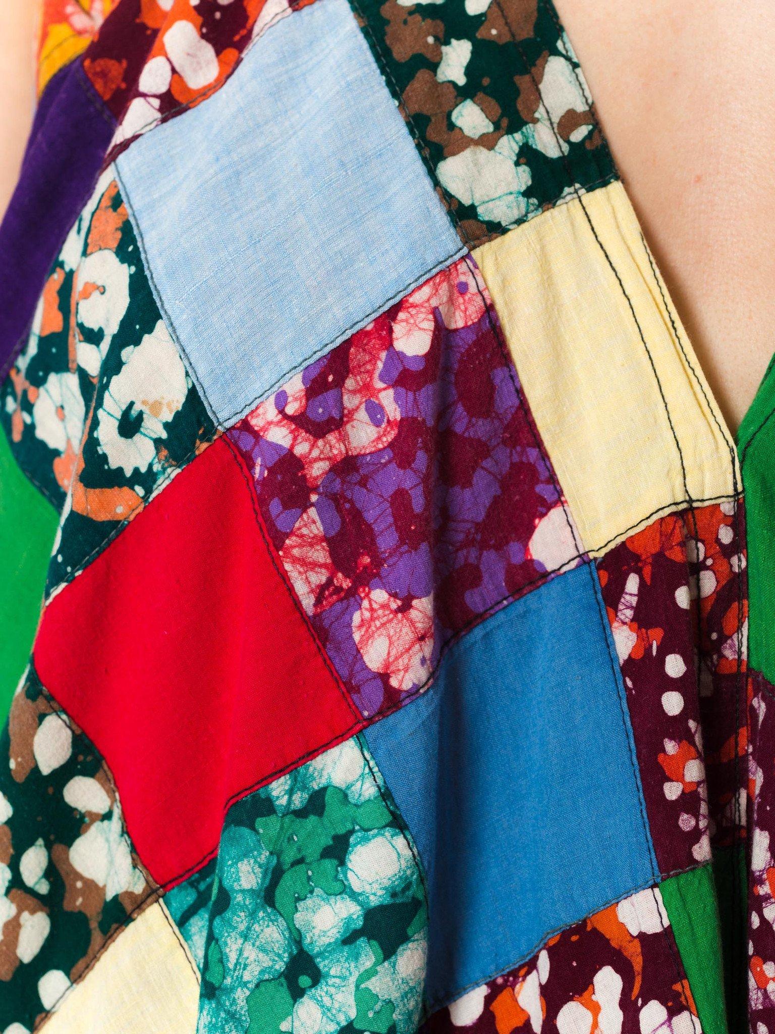 Women's MORPHEW COLLECTION Multicolor Patchwork Cotton Batik Summer Halter Dress