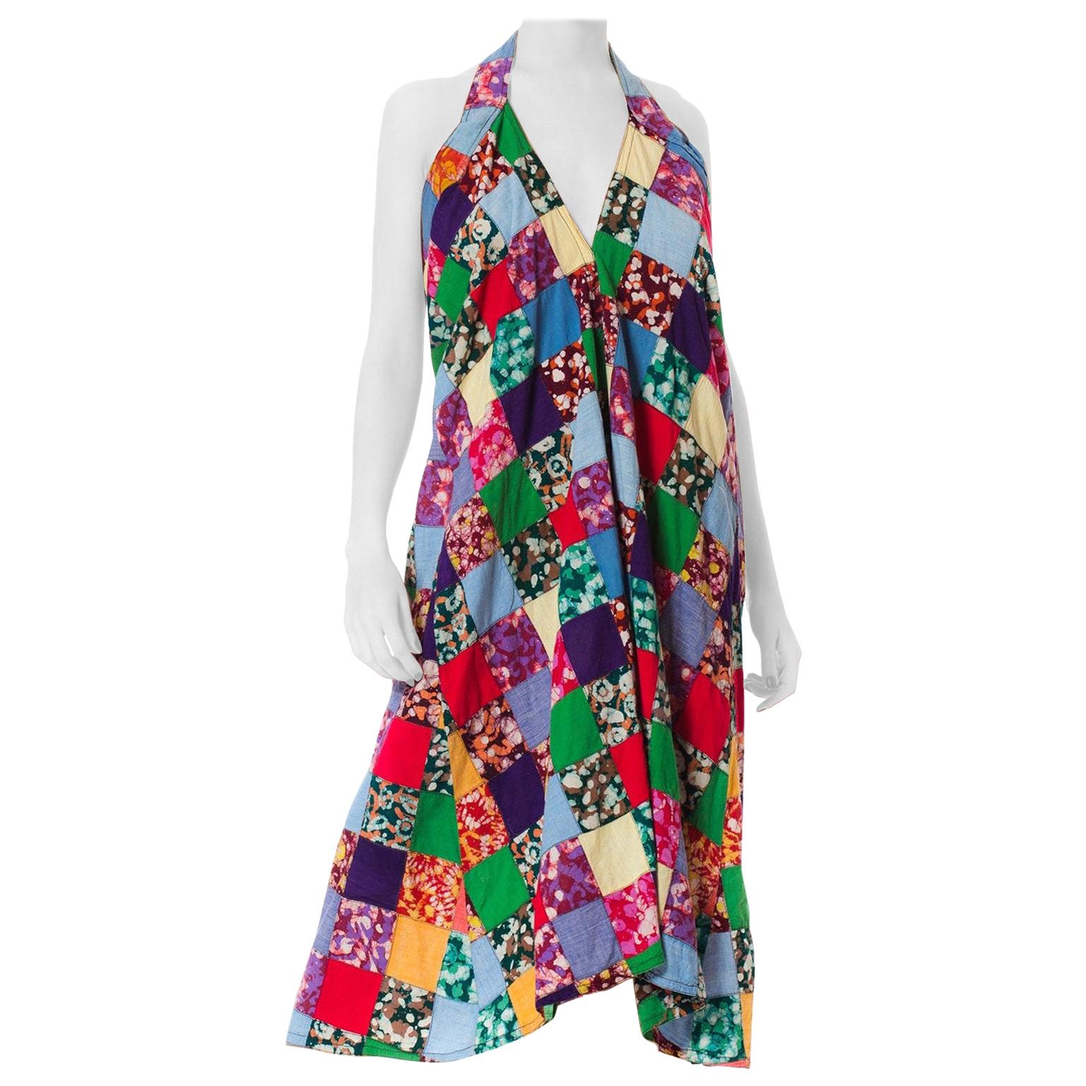 MORPHEW COLLECTION Multicolor Patchwork Cotton Batik Summer Halter Dress
