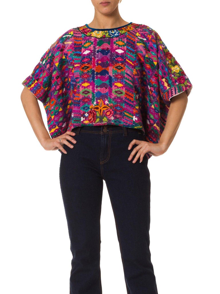 Peruvian Top 1970S Purple and Blue Cotton Hand Embroidered Peruvian Top For Sale at ...