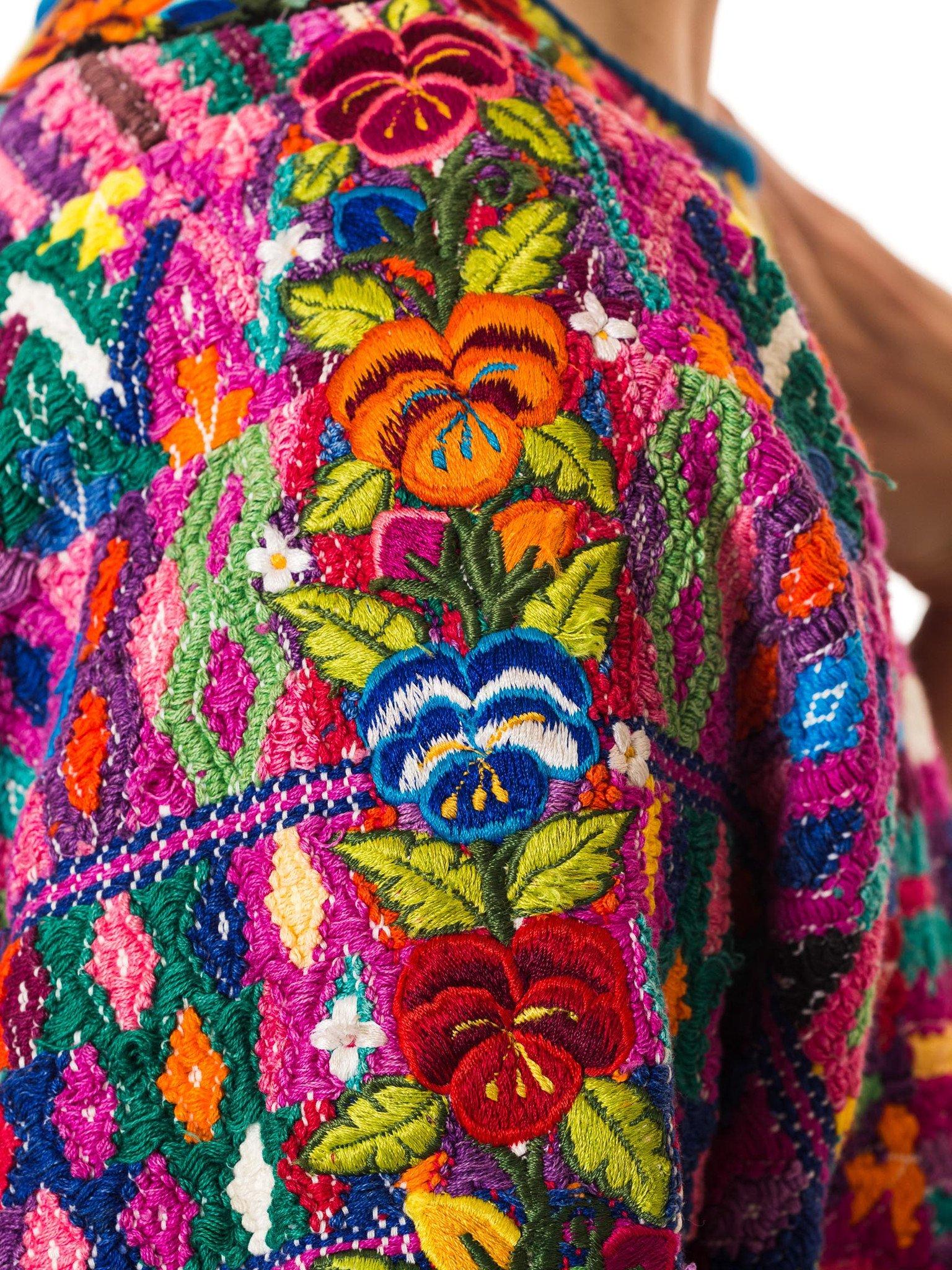 1970S  Purple & Blue Cotton Hand Embroidered Peruvian Top 1