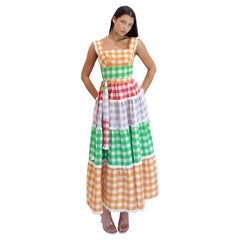 Abito in cotone anni '70 in percalle multicolore con cinture incluse