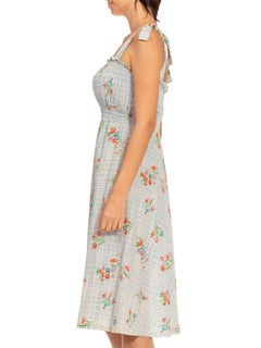 1970S Cotton Seersucker 40S Style Floral Print Dress