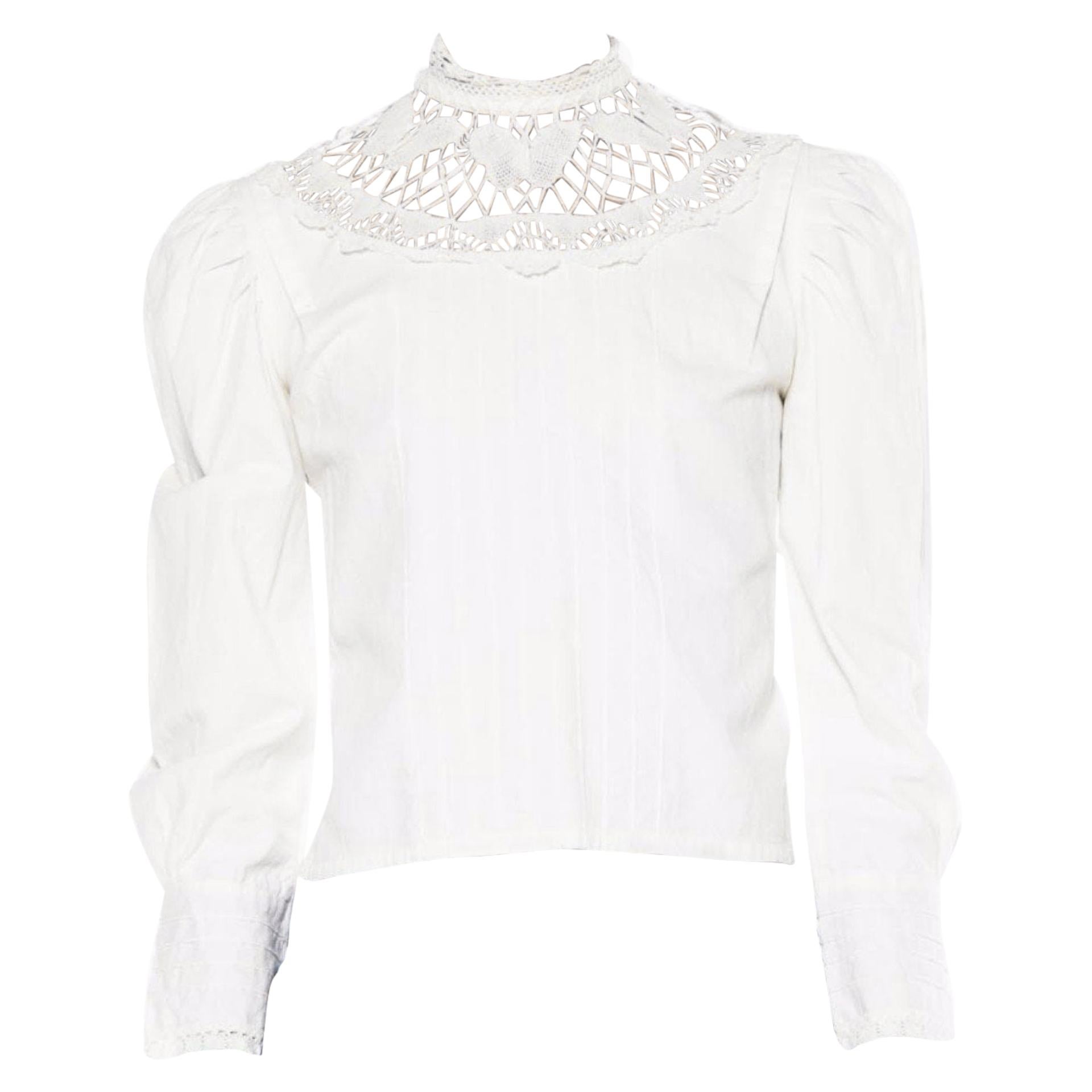Les Habitudes beaded iovry silk organza 40s style blouse at 1stDibs