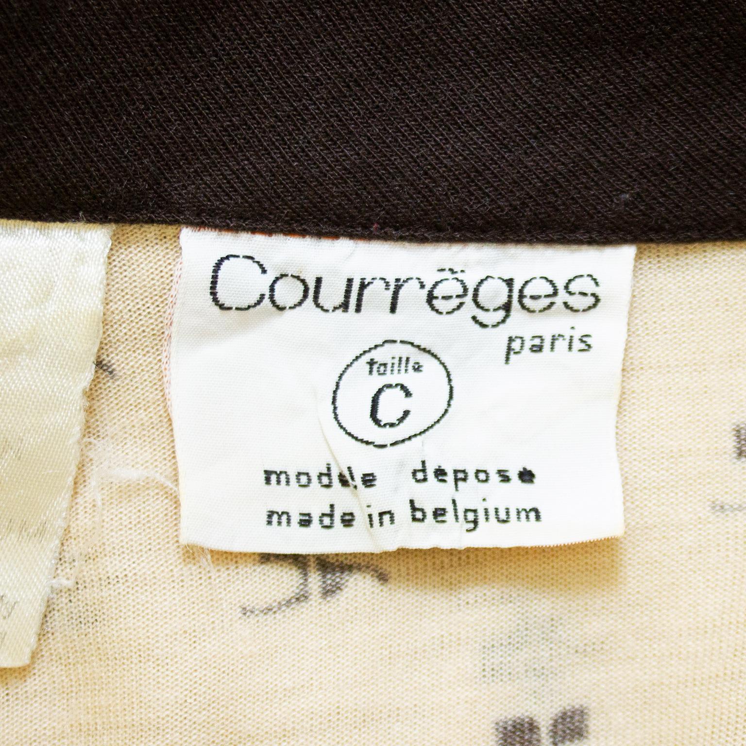 1970s Courreges Beige and Brown Logo Henley  For Sale 2