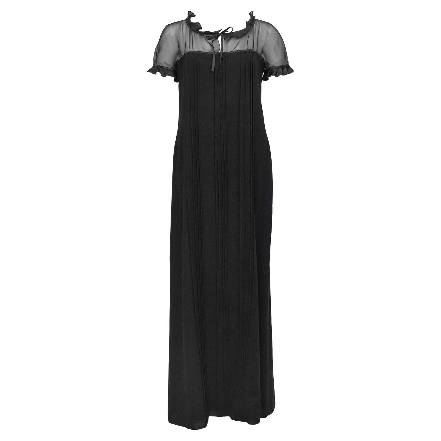 1970s Courreges Black Chiffon and Wool Gown For Sale