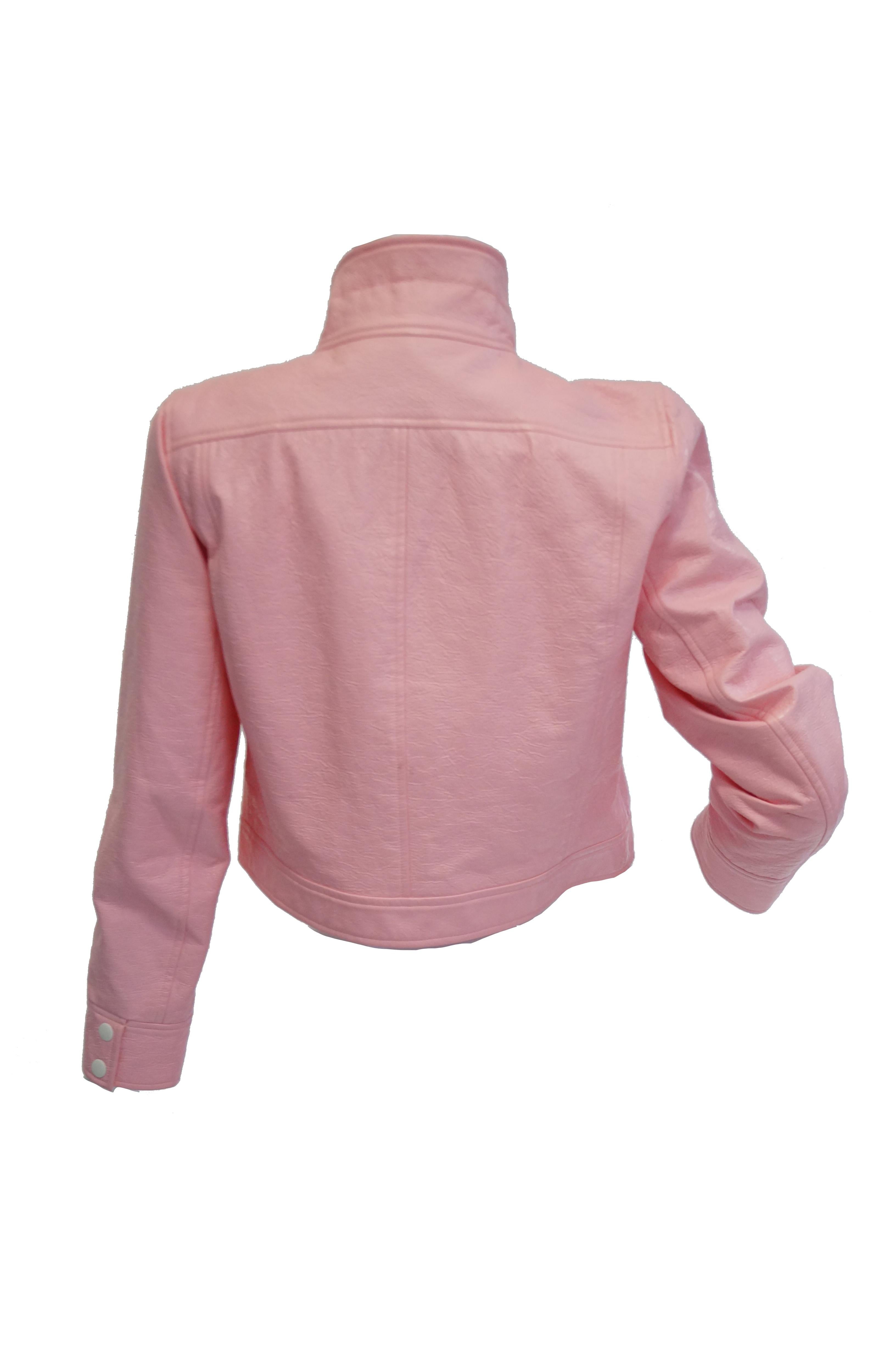 Beige 1970s Courreges Bubblegum Pink Vinyl Mod Jacket