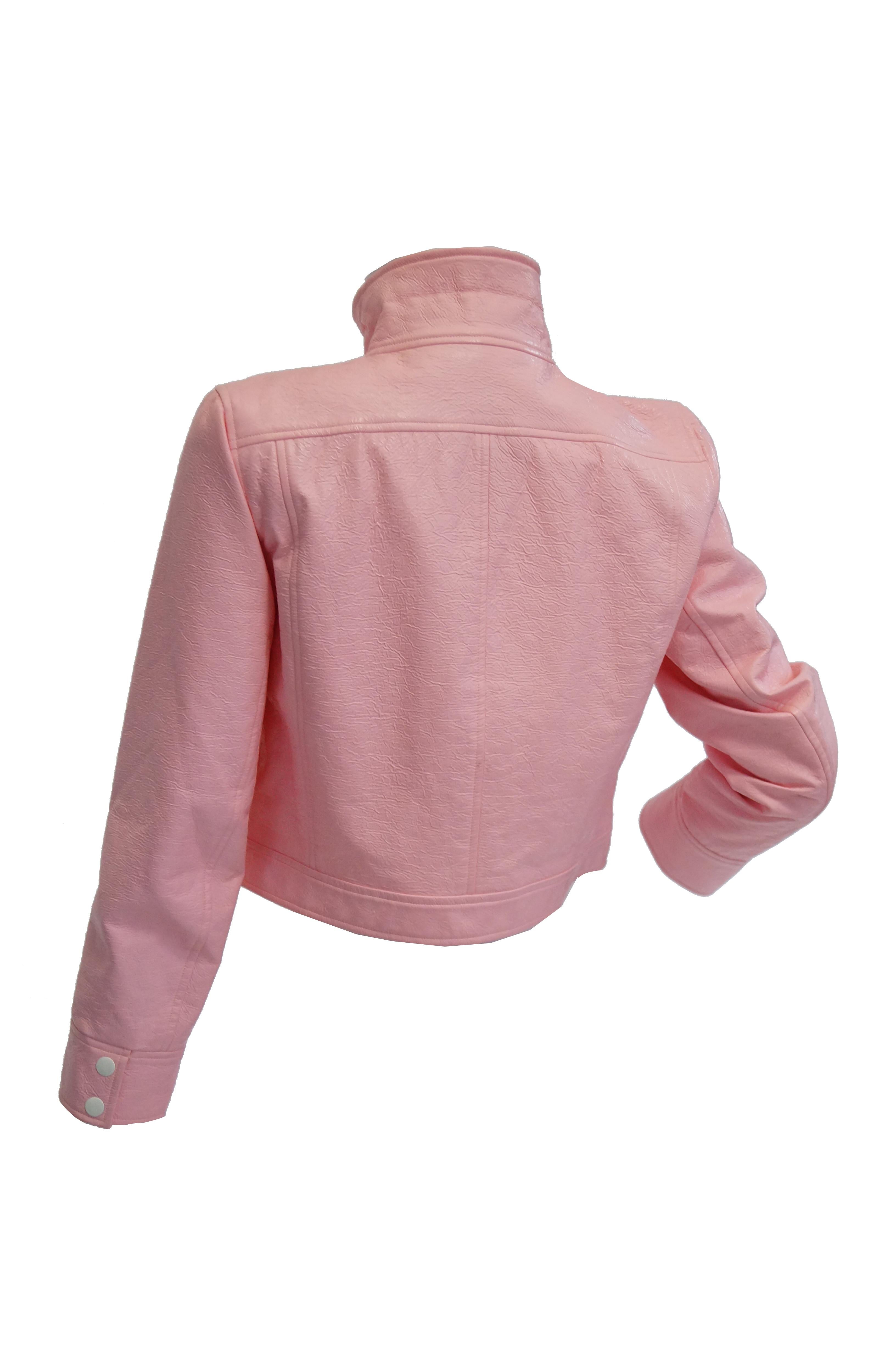 1970s Courreges Bubblegum Pink Vinyl Mod Jacket In Excellent Condition In Houston, TX