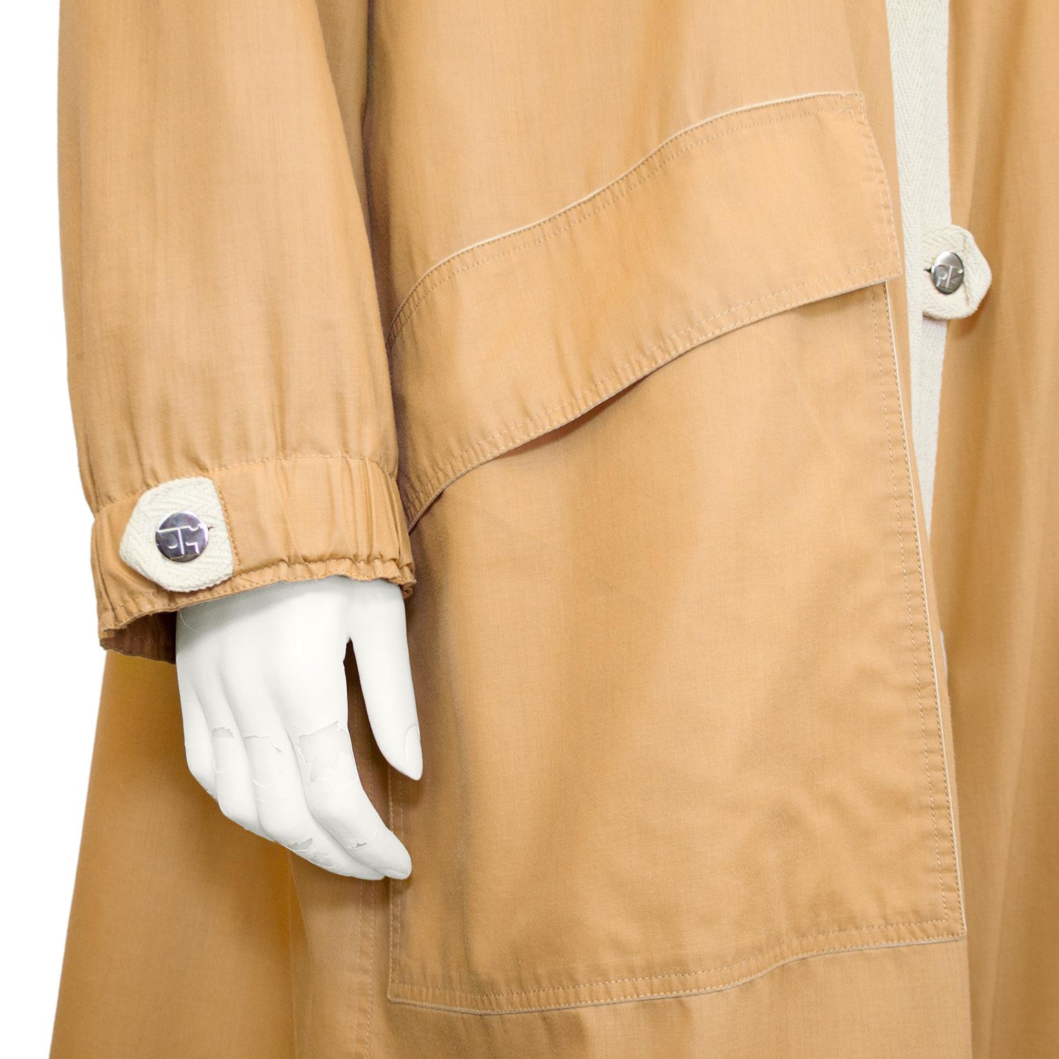 Women's 1970s Courreges Camel Car Coat with Hood  For Sale