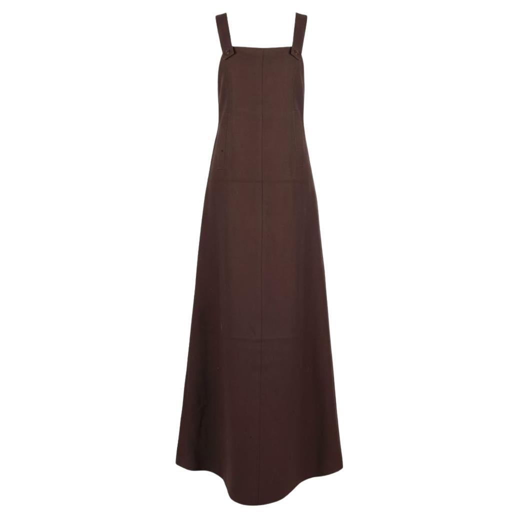 1970s Courrèges Couture Future "Space AGE" Brown Wool Trapeze Maxi Dress en vente