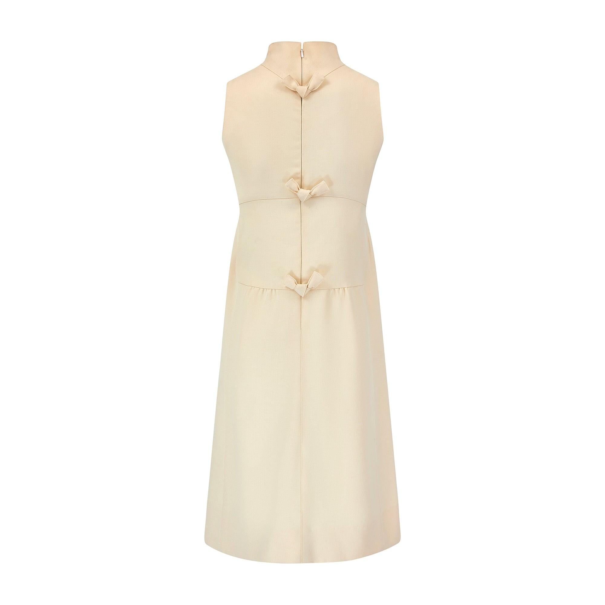 White 1970s Courreges Cream Wool Sleeveless Dress For Sale