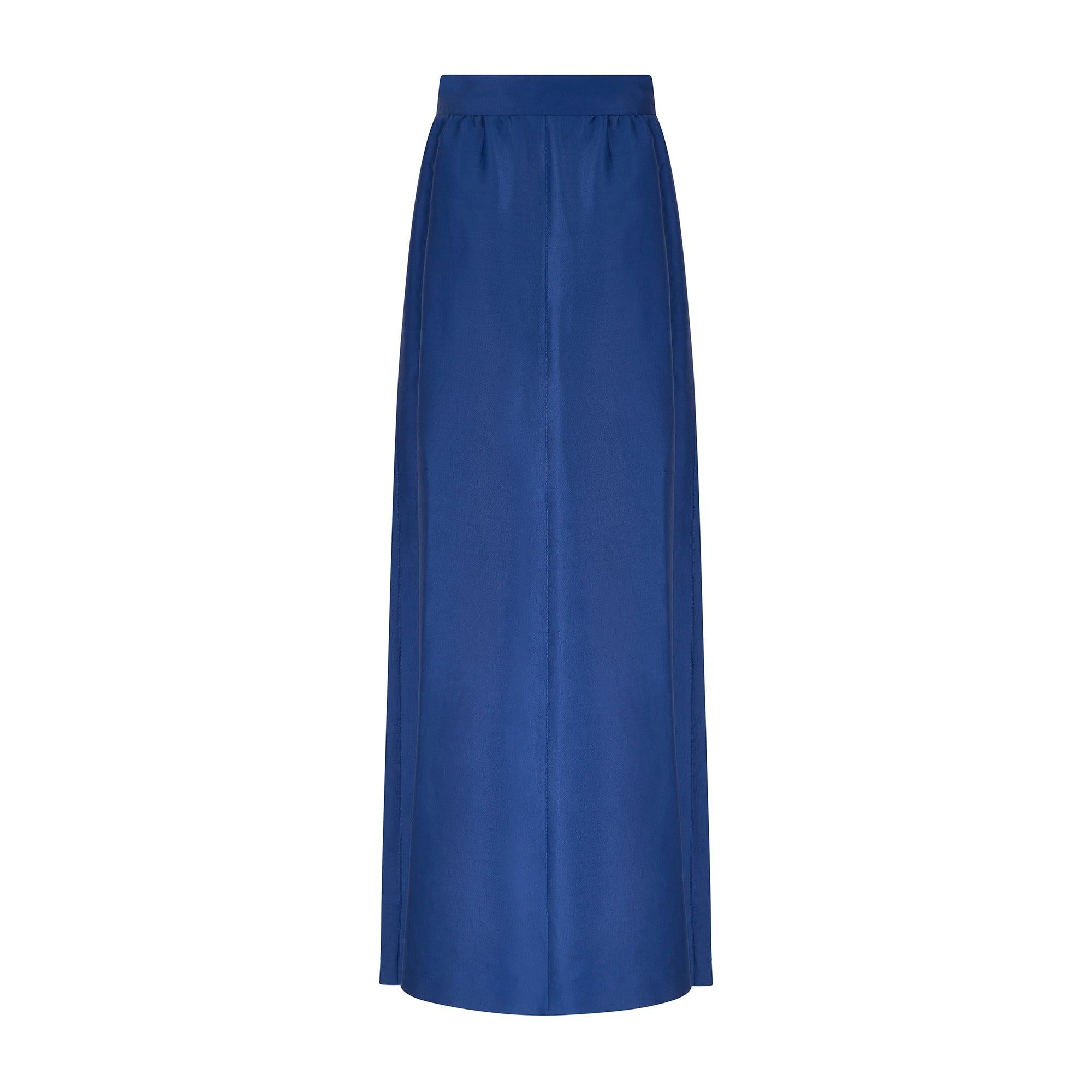 1970s Courreges Royal Blue Cotton Maxi Skirt and Cropped Jacket For Sale 1