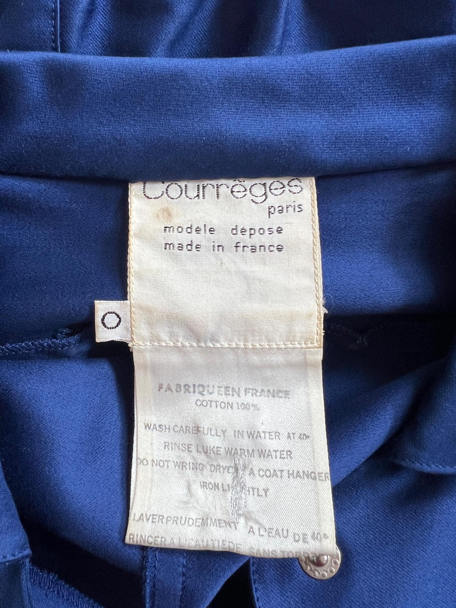 1970s Courreges Royal Blue Cotton Maxi Skirt and Cropped Jacket For Sale 2