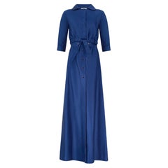 1970s Courreges Royal Blue Cotton Maxi Skirt and Cropped Jacket