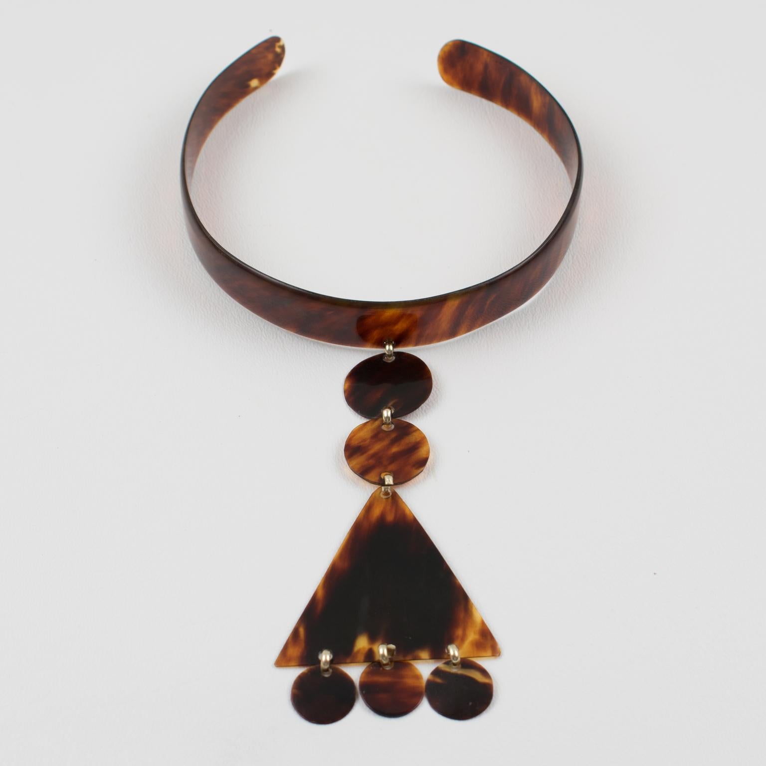 1970s Courreges Style Tortoiseshell Celluloid Collar Necklace In Excellent Condition In Atlanta, GA