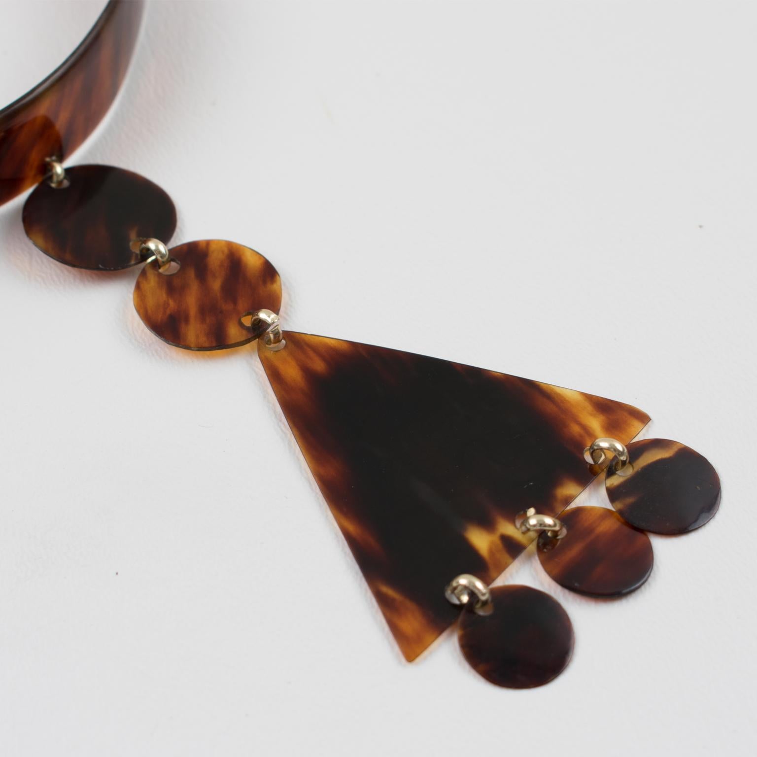 1970s Courreges Style Tortoiseshell Celluloid Collar Necklace 1