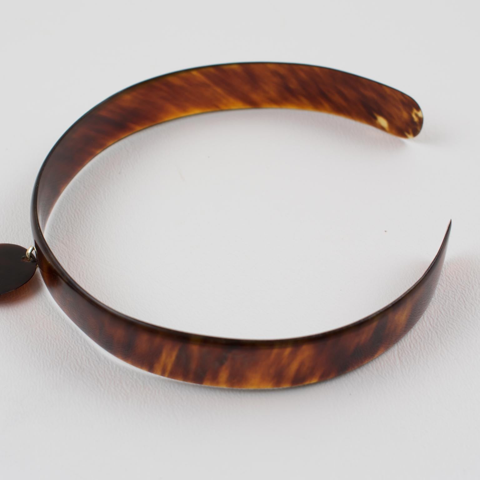 1970s Courreges Style Tortoiseshell Celluloid Collar Necklace 2