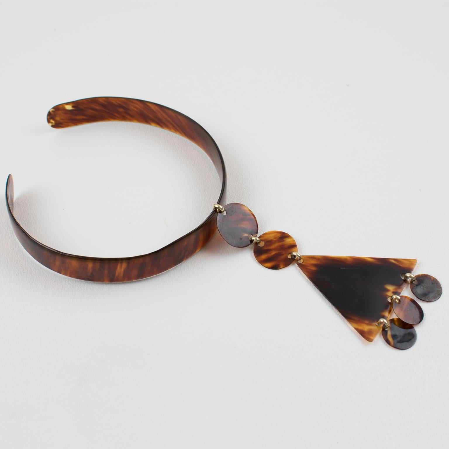 1970s Courreges Style Tortoiseshell Celluloid Collar Necklace 3