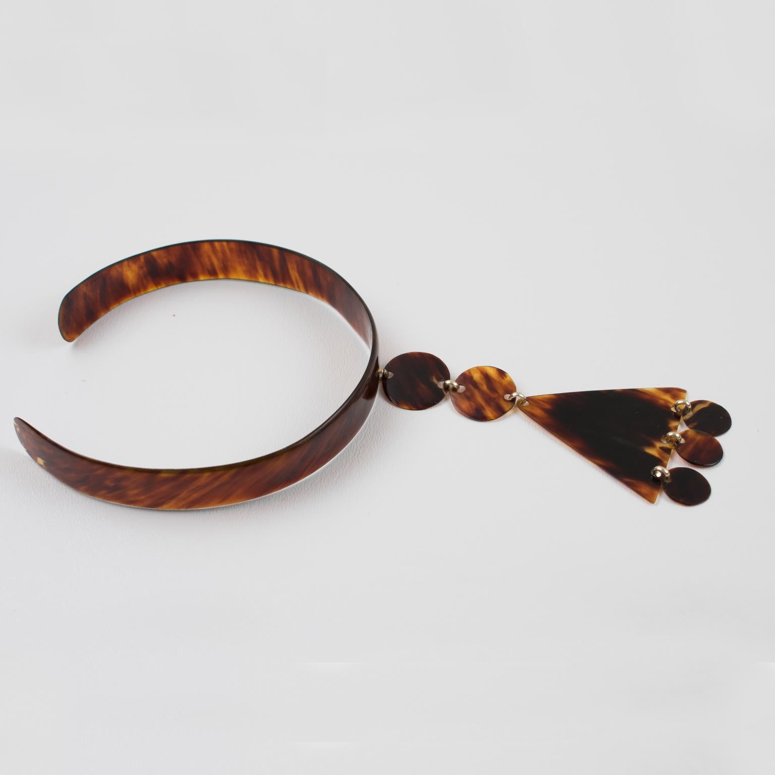 1970s Courreges Style Tortoiseshell Celluloid Collar Necklace 4