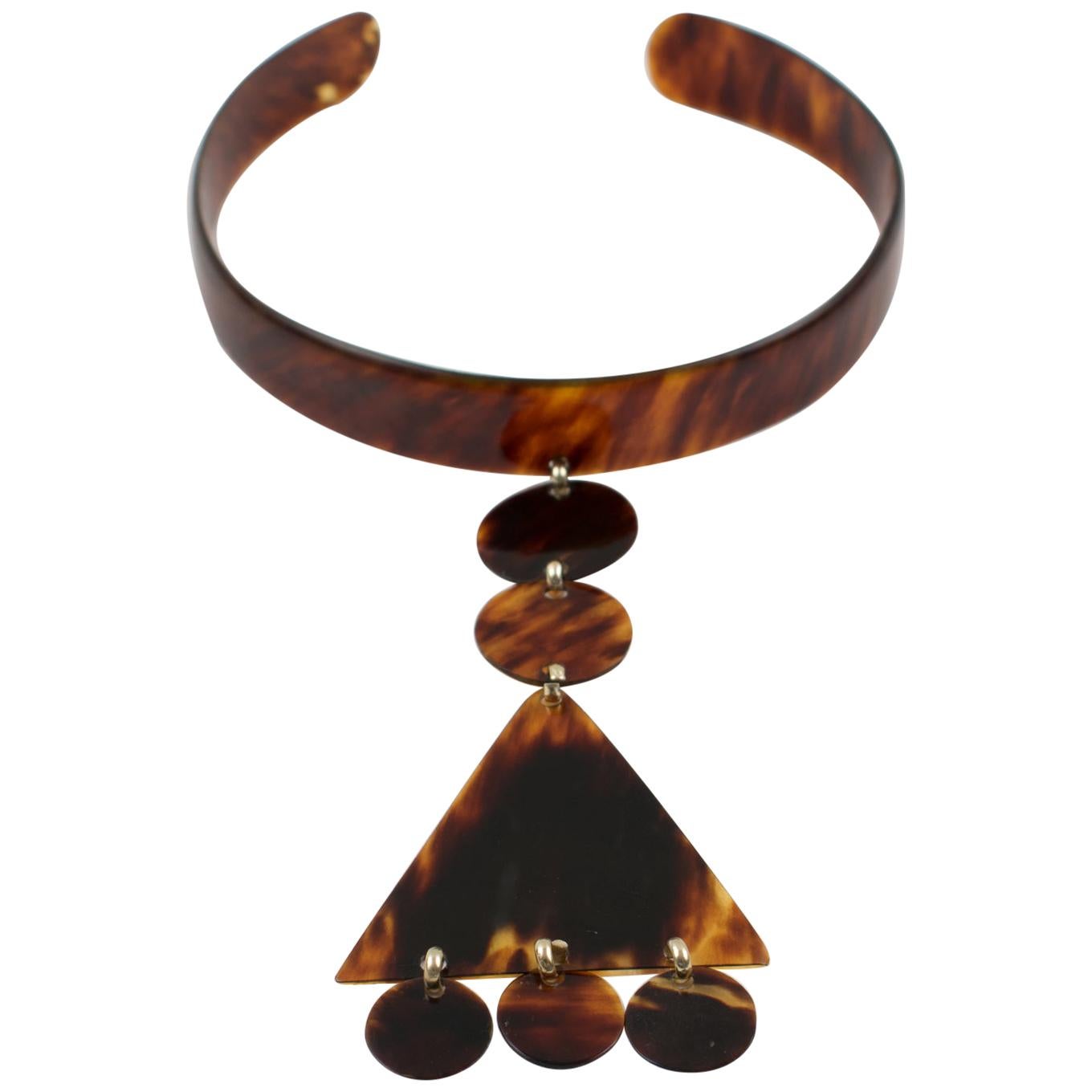 1970s Courreges Style Tortoiseshell Celluloid Collar Necklace