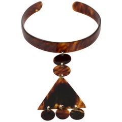 Vintage 1970s Courreges Style Tortoiseshell Celluloid Collar Necklace