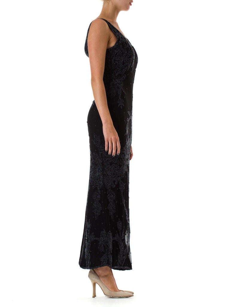 1990S Black Beaded Silk Chiffon Sleeveless Gown For Sale at 1stDibs