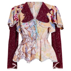 1970s Couture Crepe Floral Patchwork Blouse