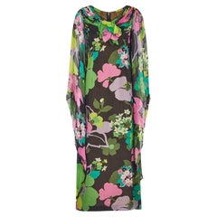 Retro 1970s Couture Floral Print Angel Sleeve Maxi Dress