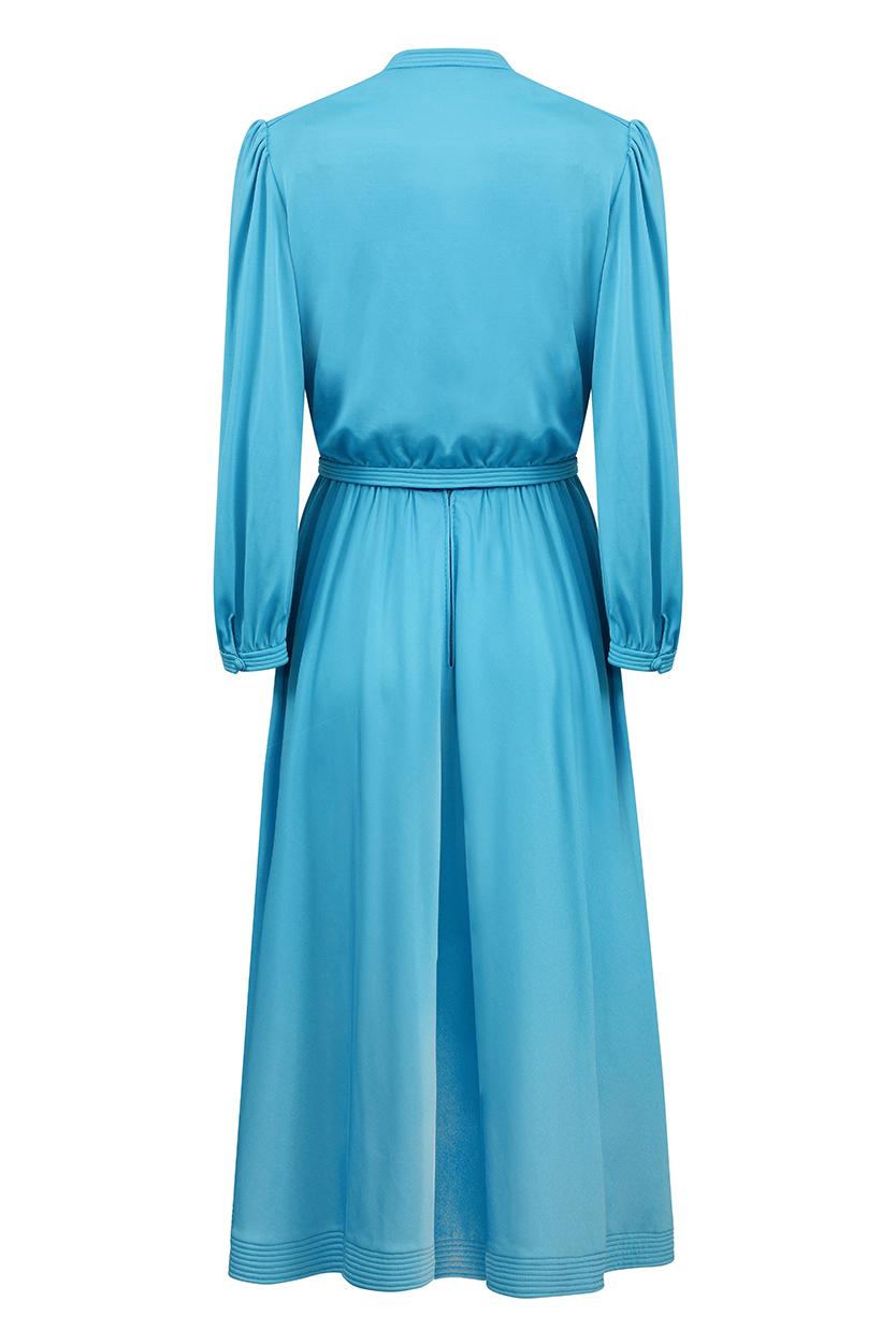 Couture Seidenjersey-Kleid und Jacke aus den 1970er Jahren mit Paillettenmieder (Blau) im Angebot