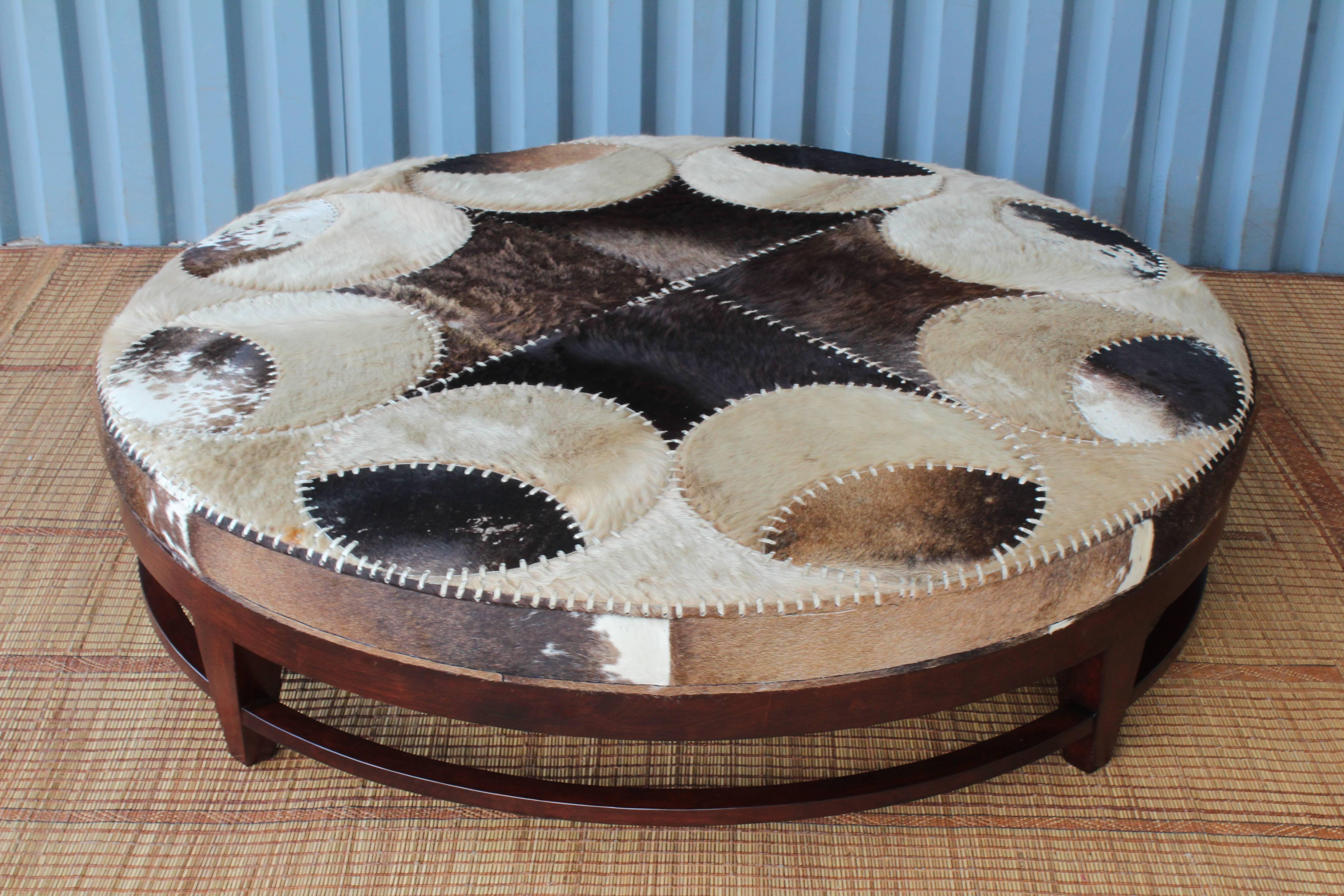 1970s Cowhide Ottoman with Walnut Base 5