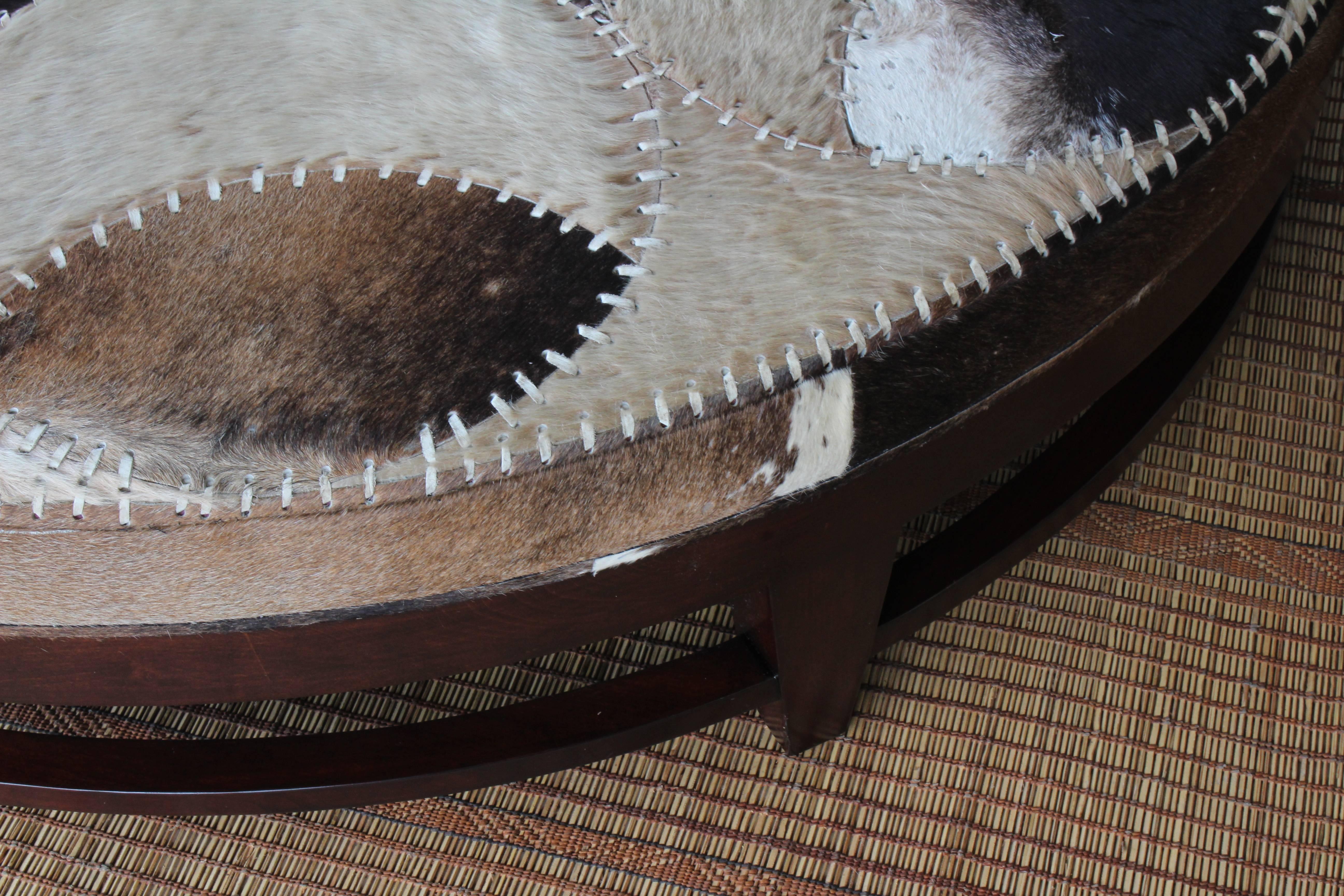 1970s Cowhide Ottoman with Walnut Base 3