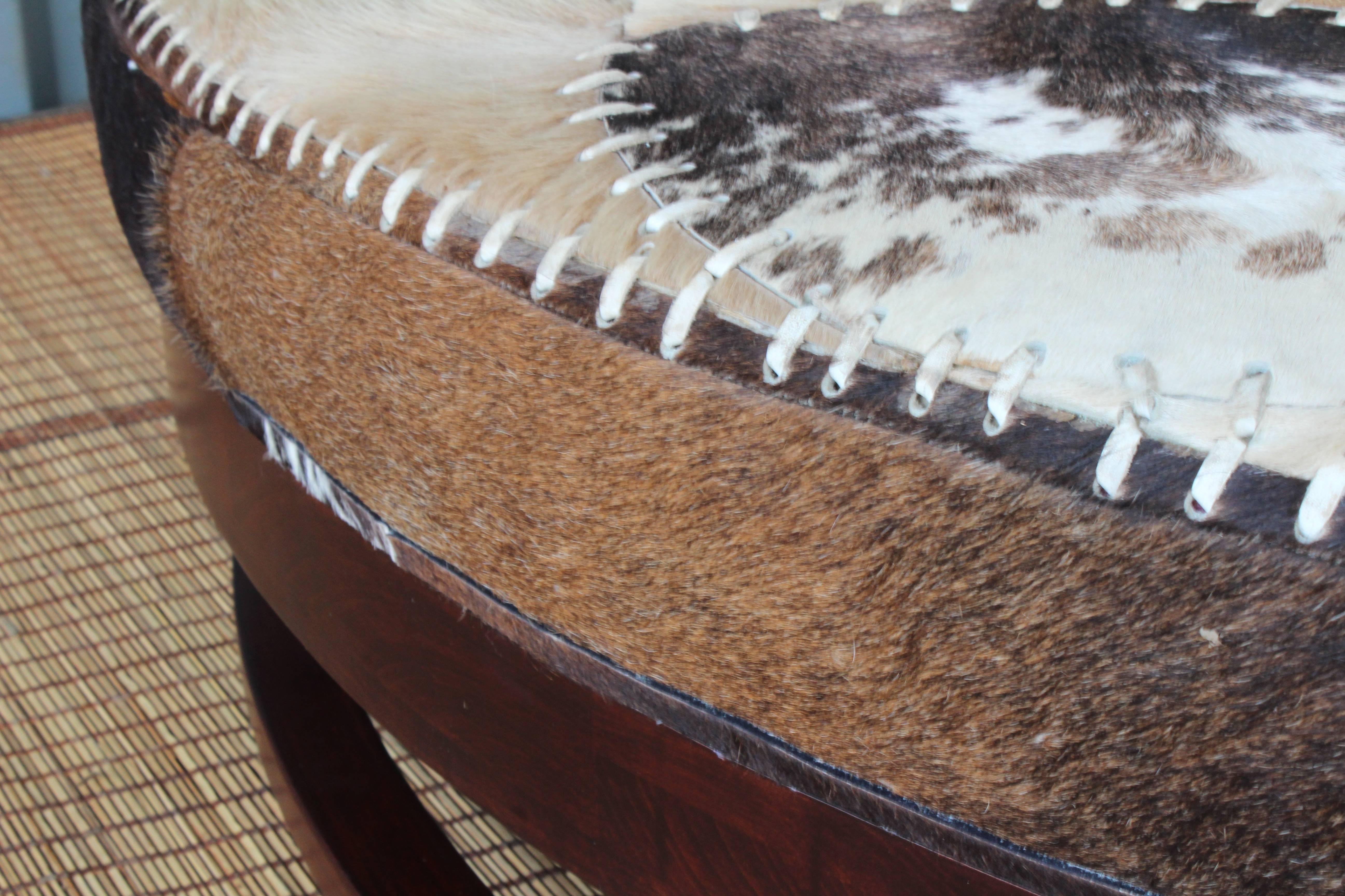 1970s Cowhide Ottoman with Walnut Base 4