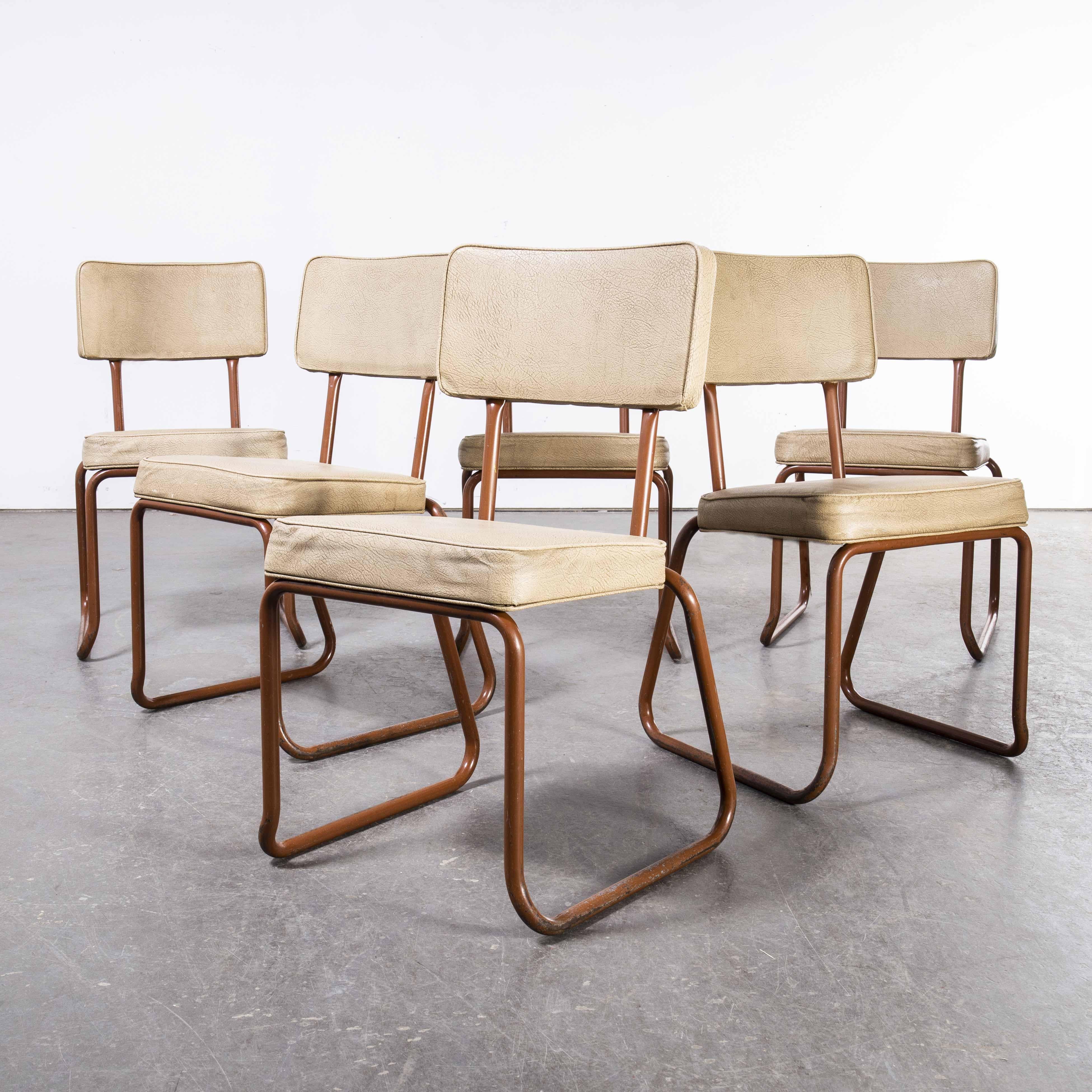 1970’s Cox Tubular metal upholstered dining chairs set of six
1970’s Cox Tubular metal upholstered dining chairs set of six. Cox chairs are a British essential and this set was an incredible find in exceptional original condition, all with Cox