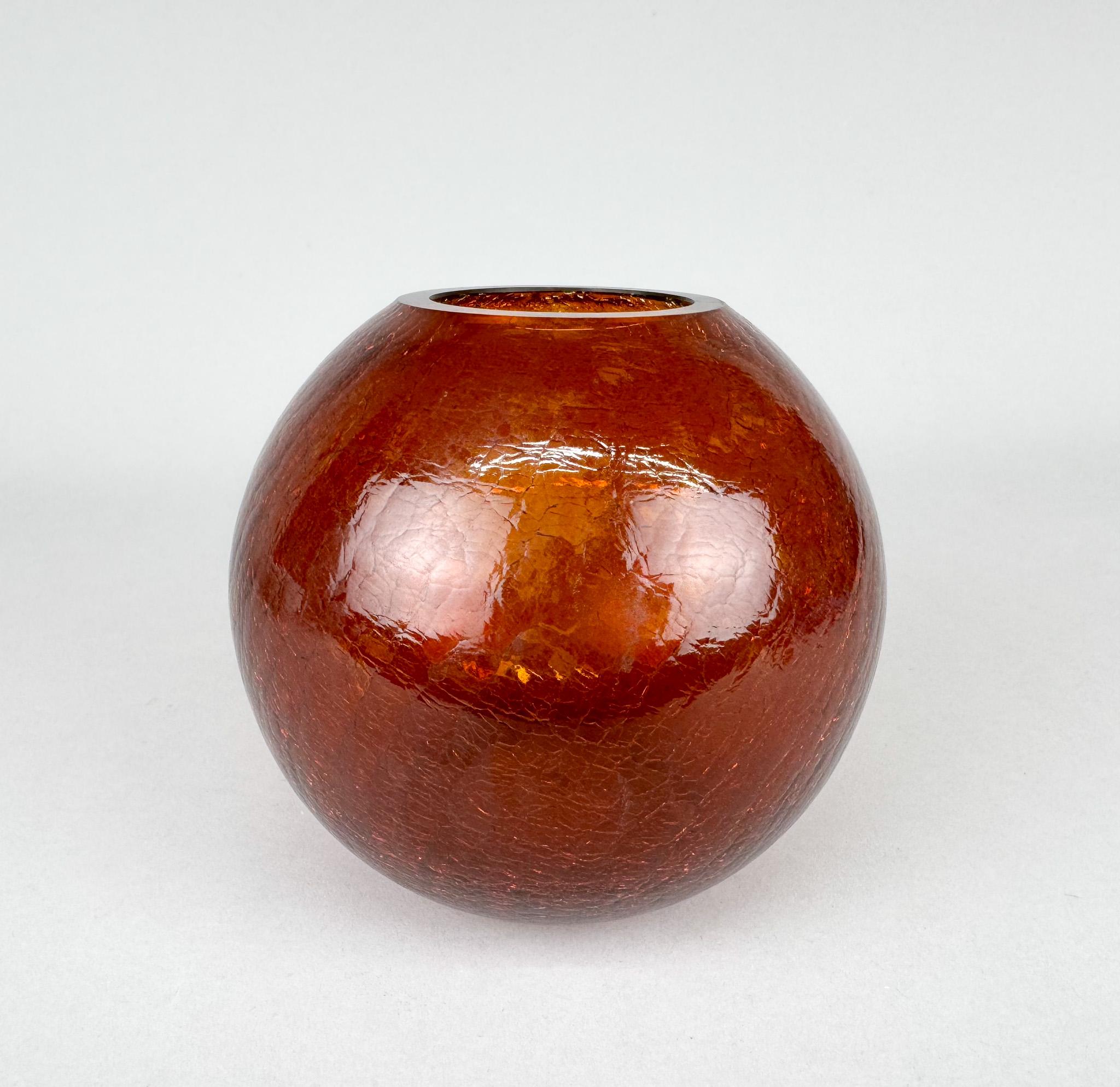 Late 20th Century 1970's Crackle and Hand Cut Glass Vase, Czecholovakia For Sale