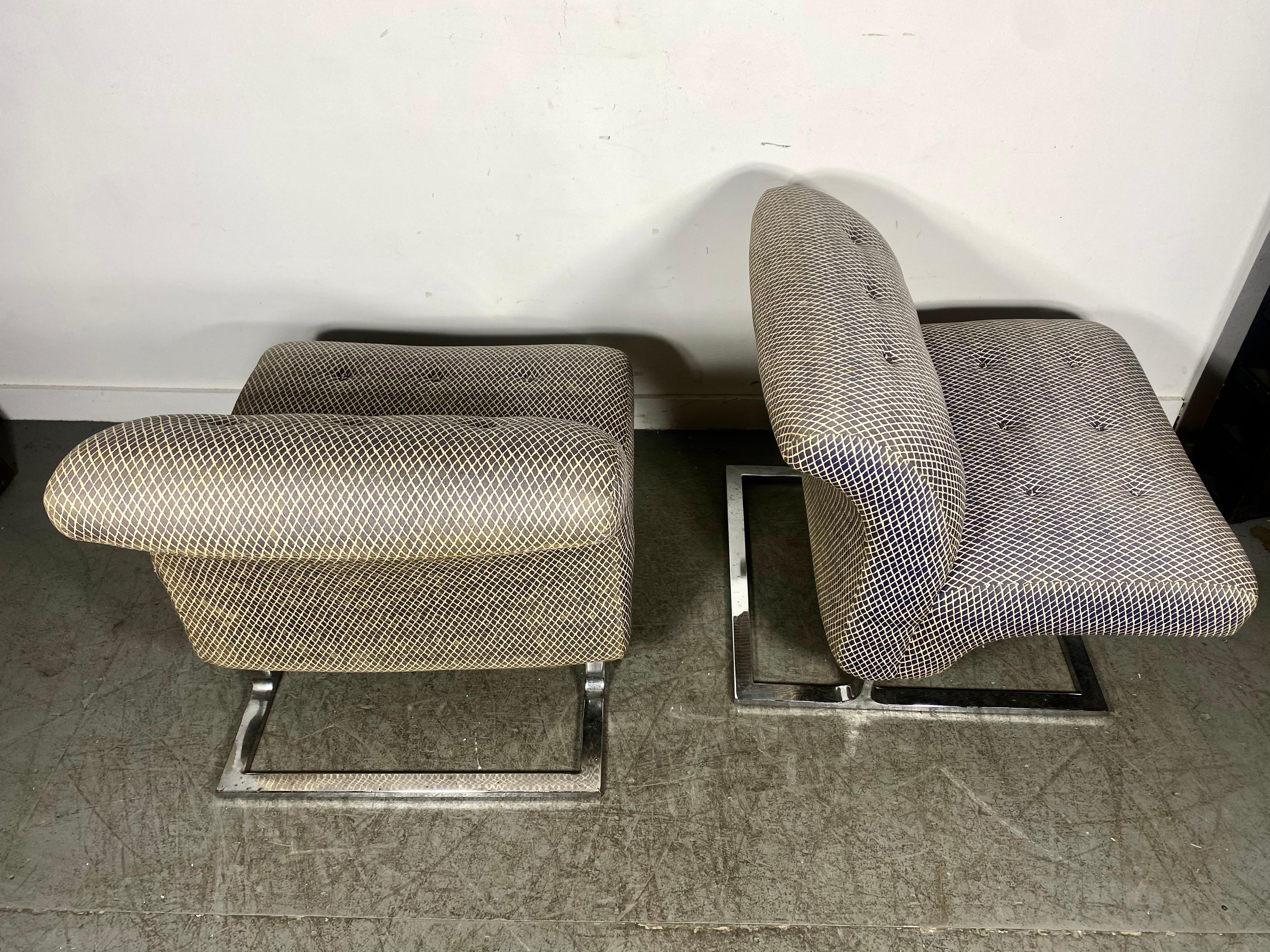 1970s Craft Associates Wave Style Lounge Chairs , chrome base Adrian Pearsall For Sale 3