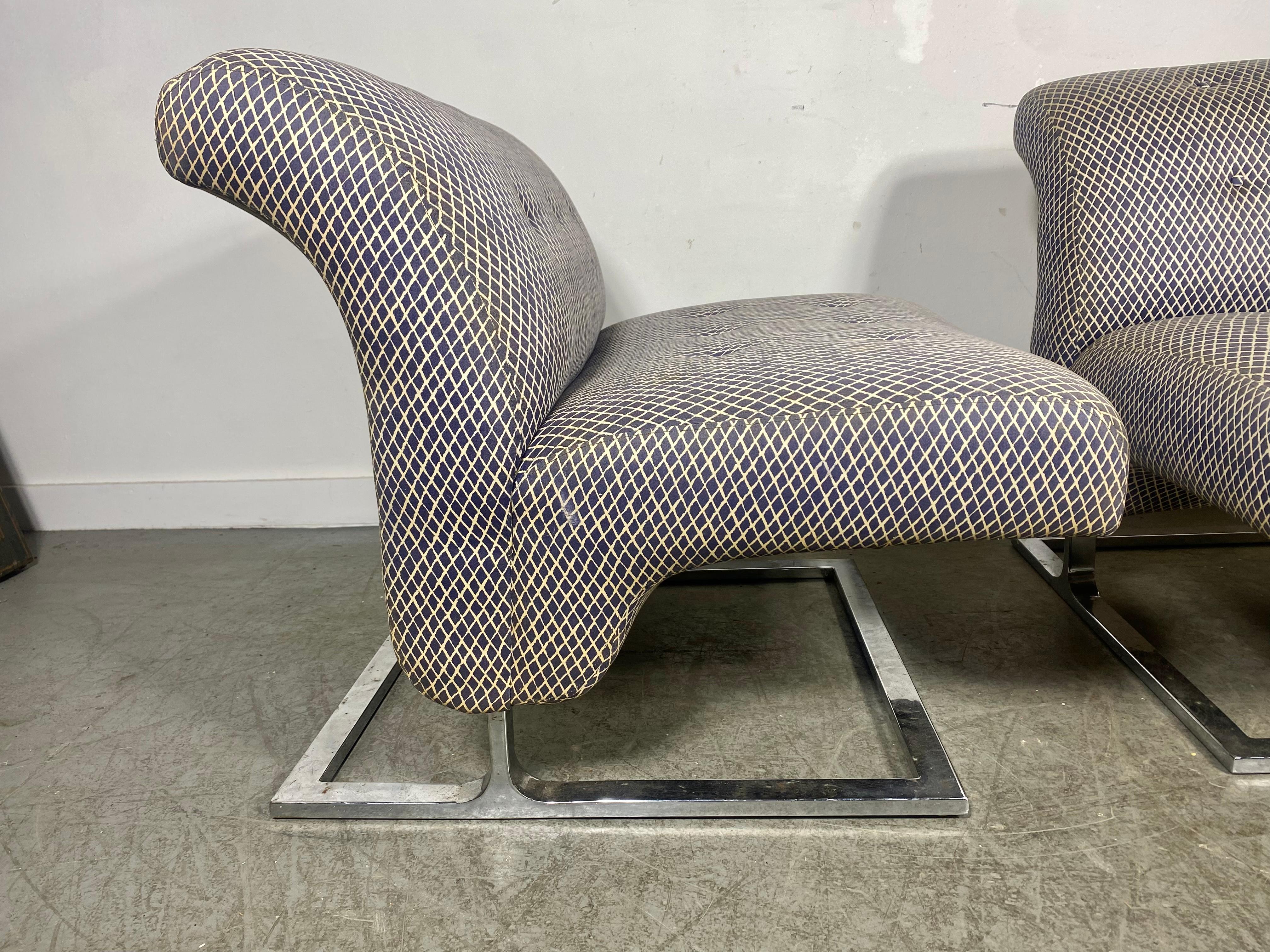 1970s Craft Associates Wave Style Lounge Chairs , chrome base Adrian Pearsall For Sale 1