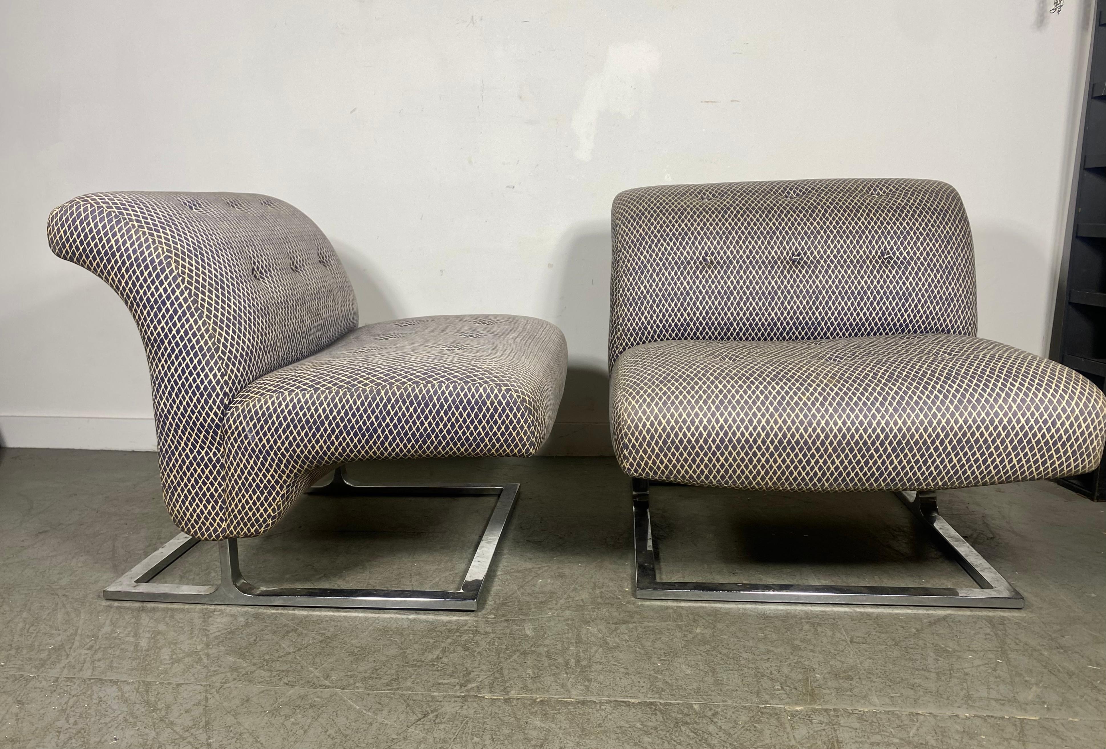 1970s Craft Associates Wave Style Lounge Chairs , chrome base Adrian Pearsall For Sale 2