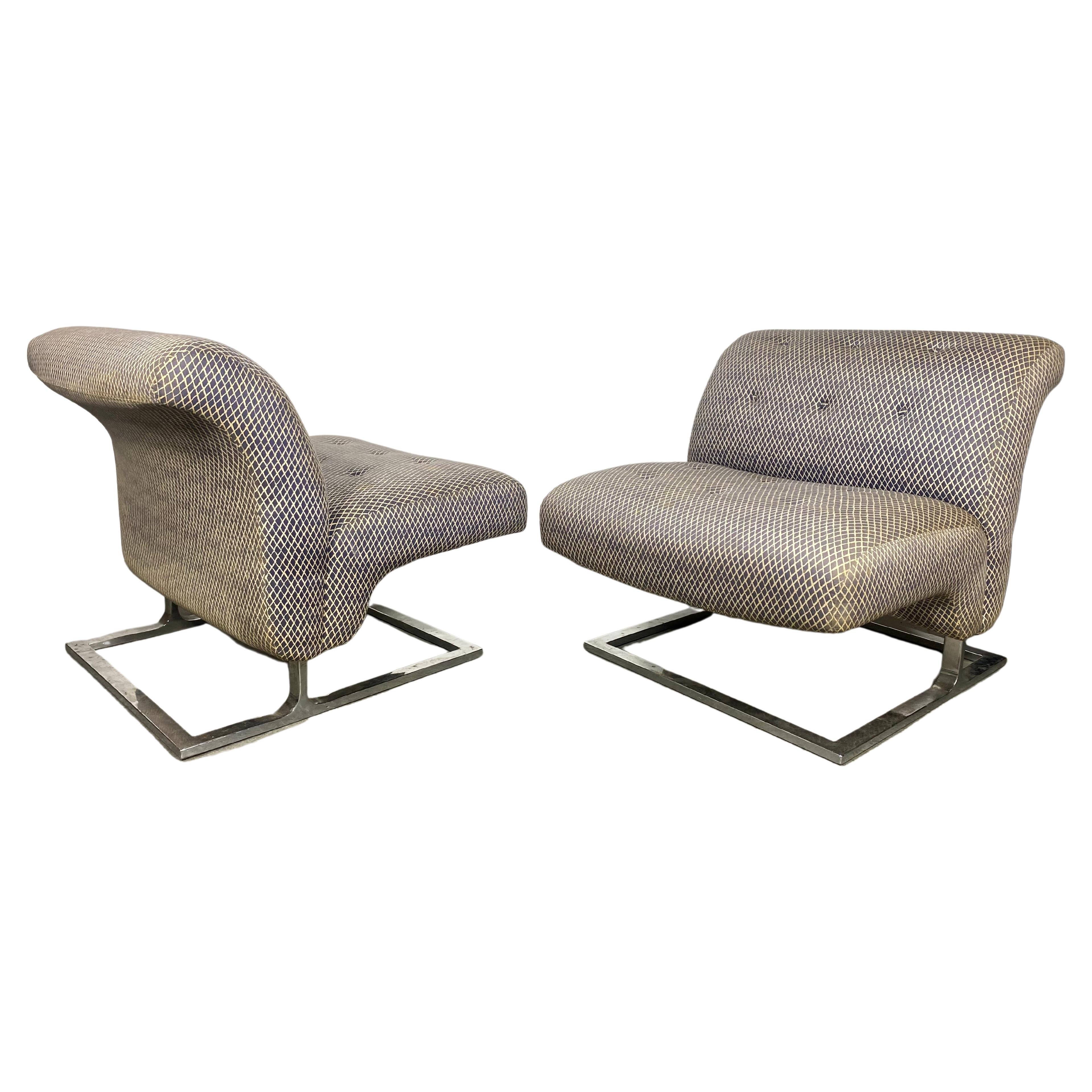 1970s Craft Associates Wave Style Lounge Chairs , chrome base Adrian Pearsall For Sale