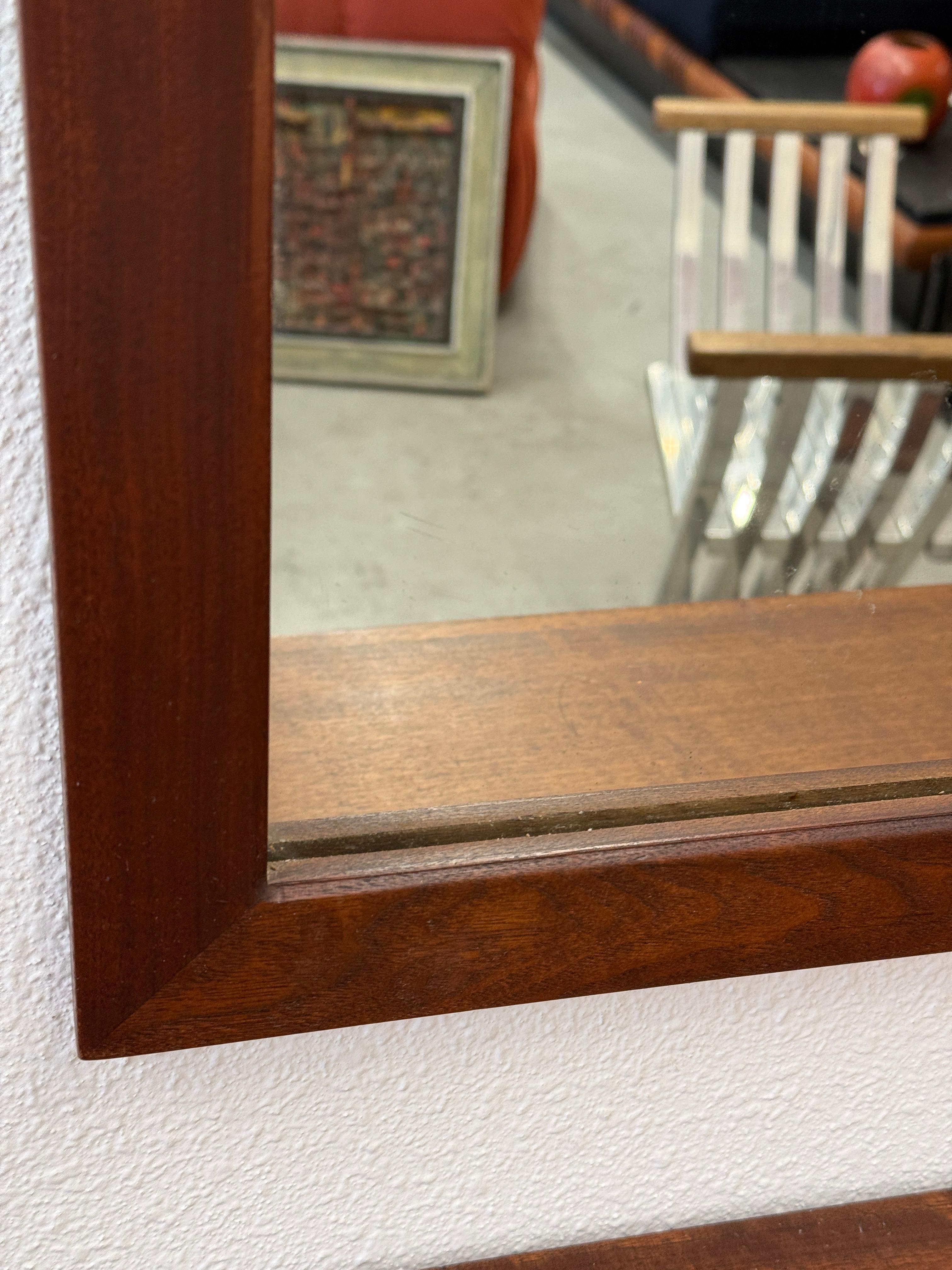 1970’s Craft Made Walnut Mirror and Wall Shelf with Drawer For Sale 5