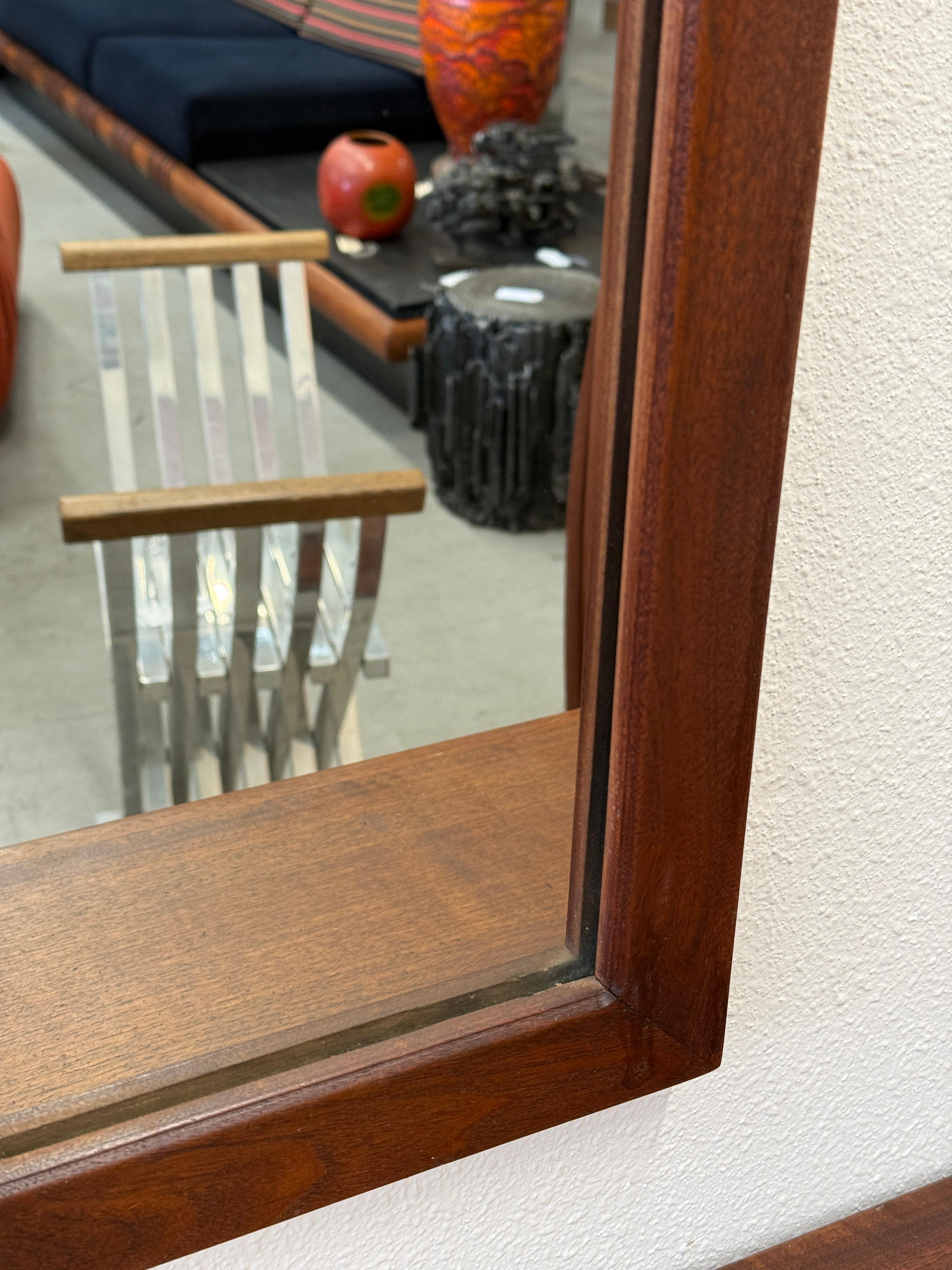 1970’s Craft Made Walnut Mirror and Wall Shelf with Drawer For Sale 6