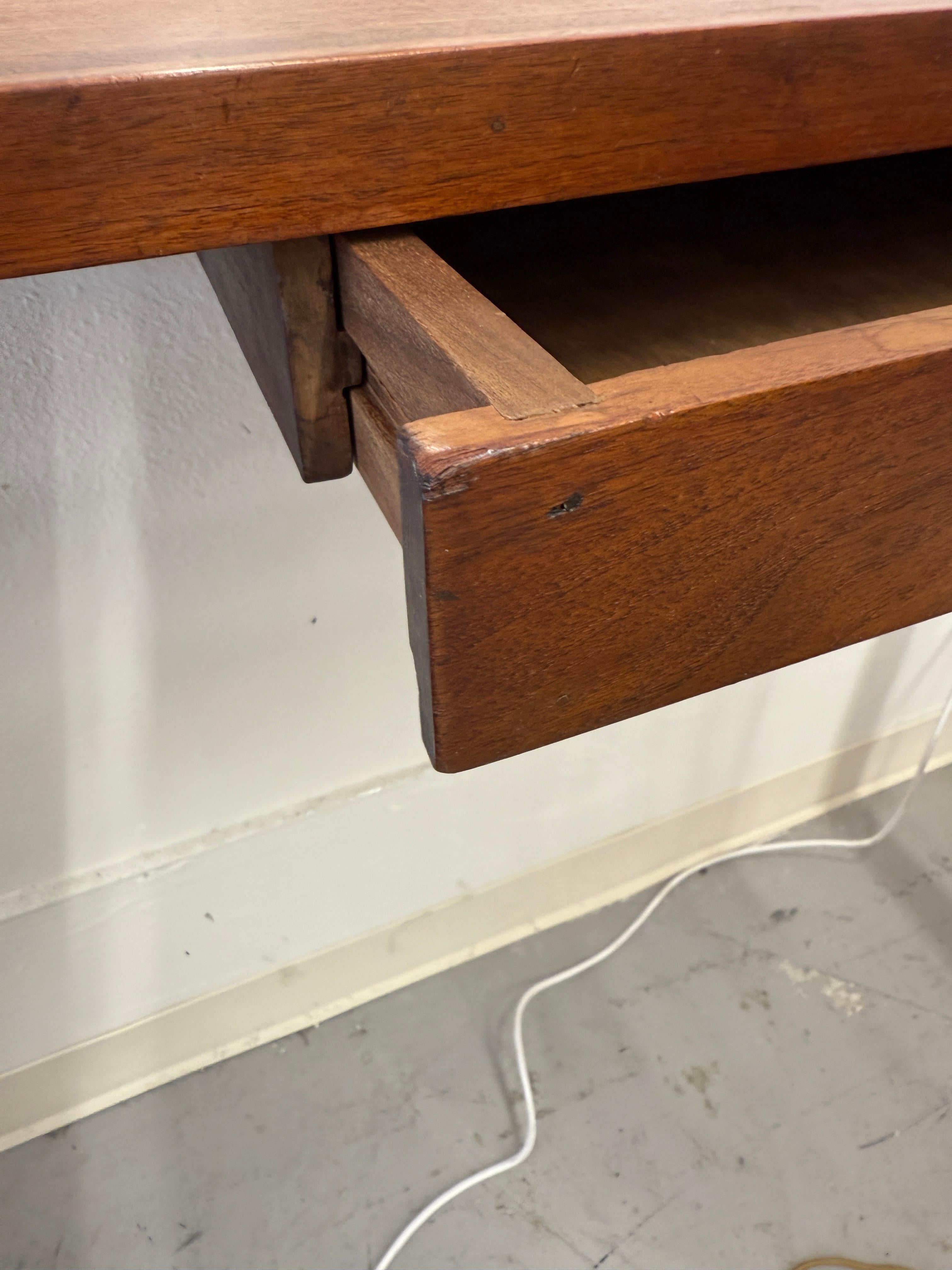 1970’s Craft Made Walnut Mirror and Wall Shelf with Drawer For Sale 9