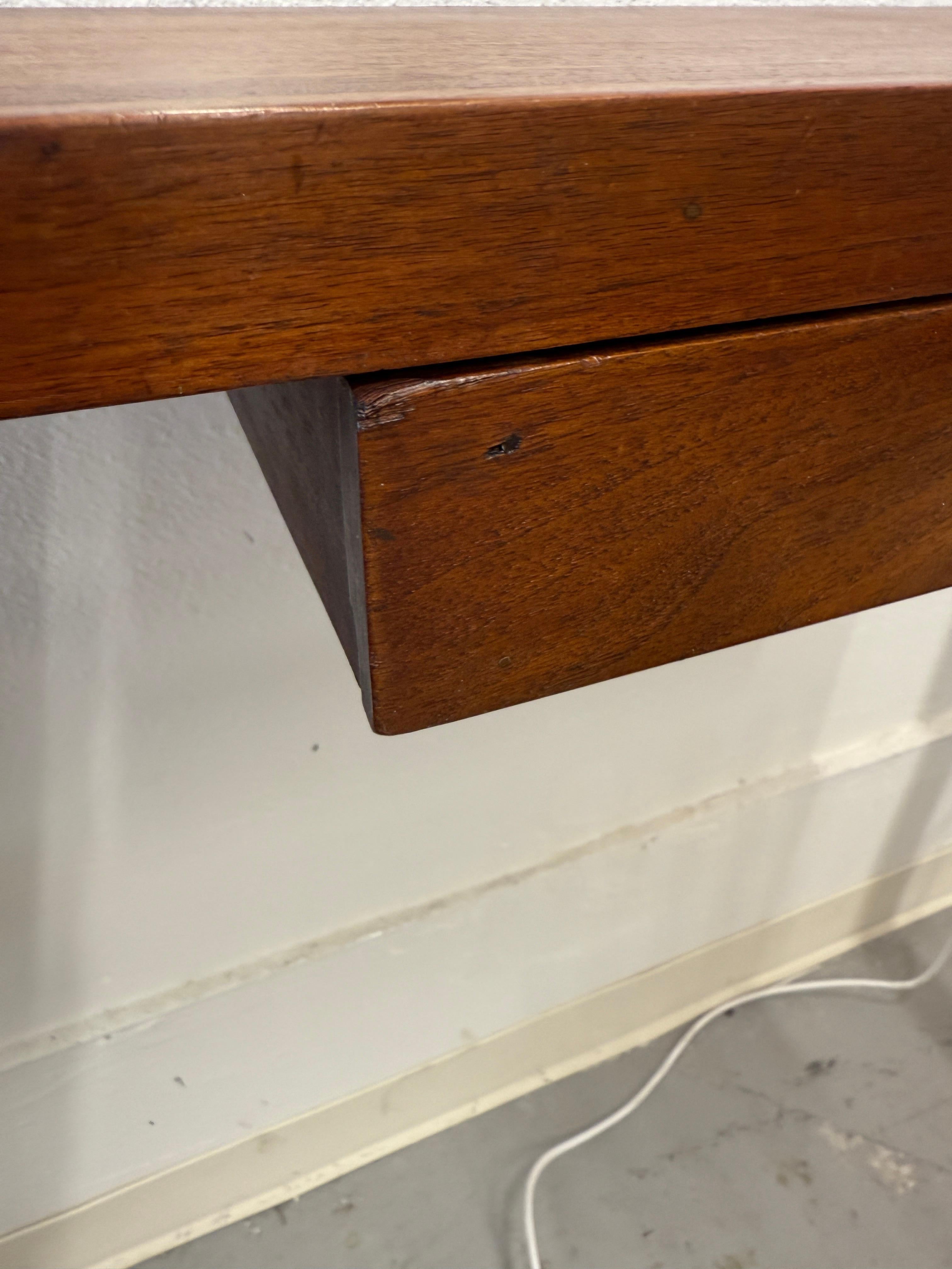 1970’s Craft Made Walnut Mirror and Wall Shelf with Drawer For Sale 13
