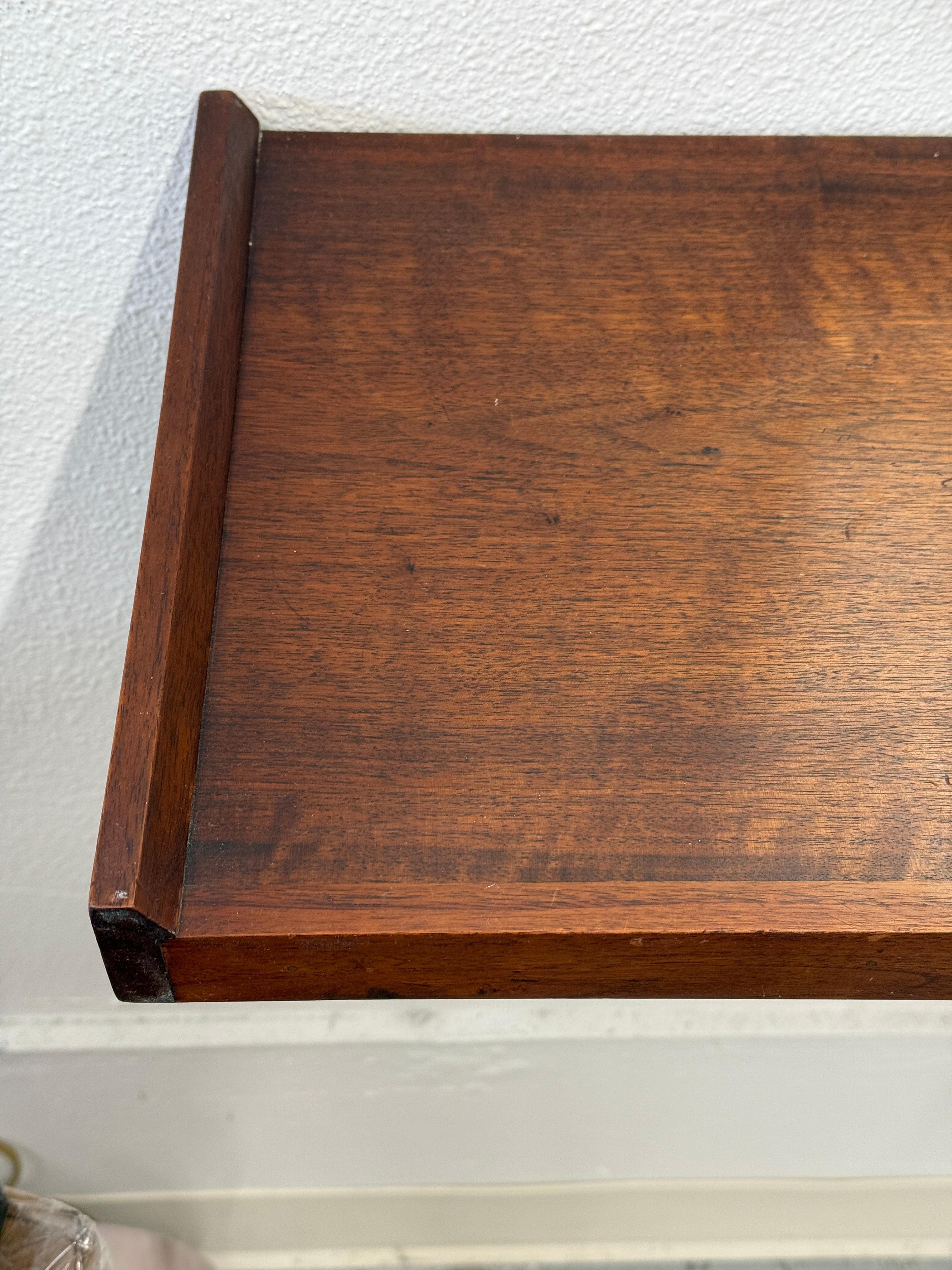 Hand-Crafted 1970’s Craft Made Walnut Mirror and Wall Shelf with Drawer For Sale