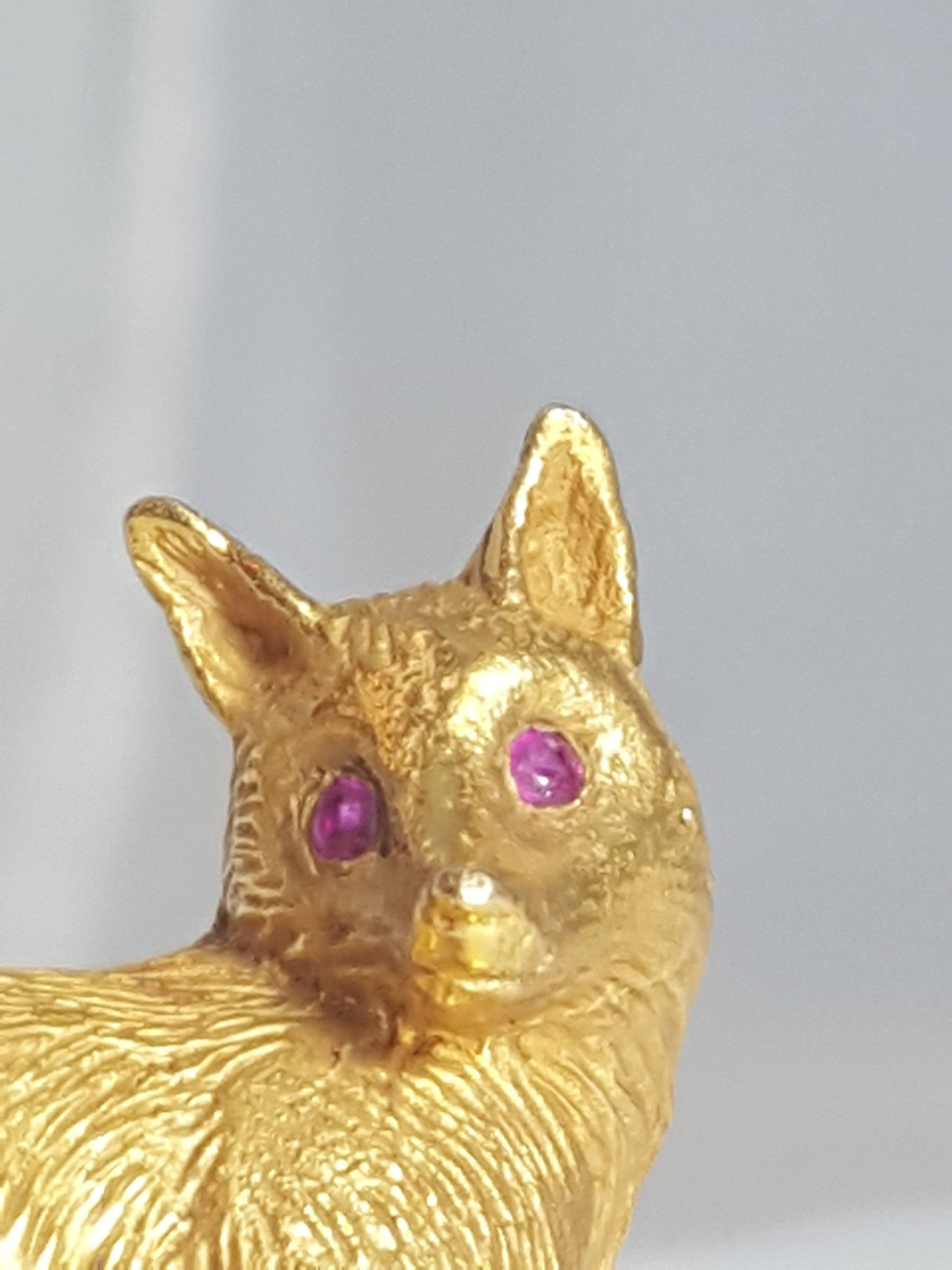 Contemporary 1970s Craig Drake 14 Karat Ruby Eyed Fox Brooch