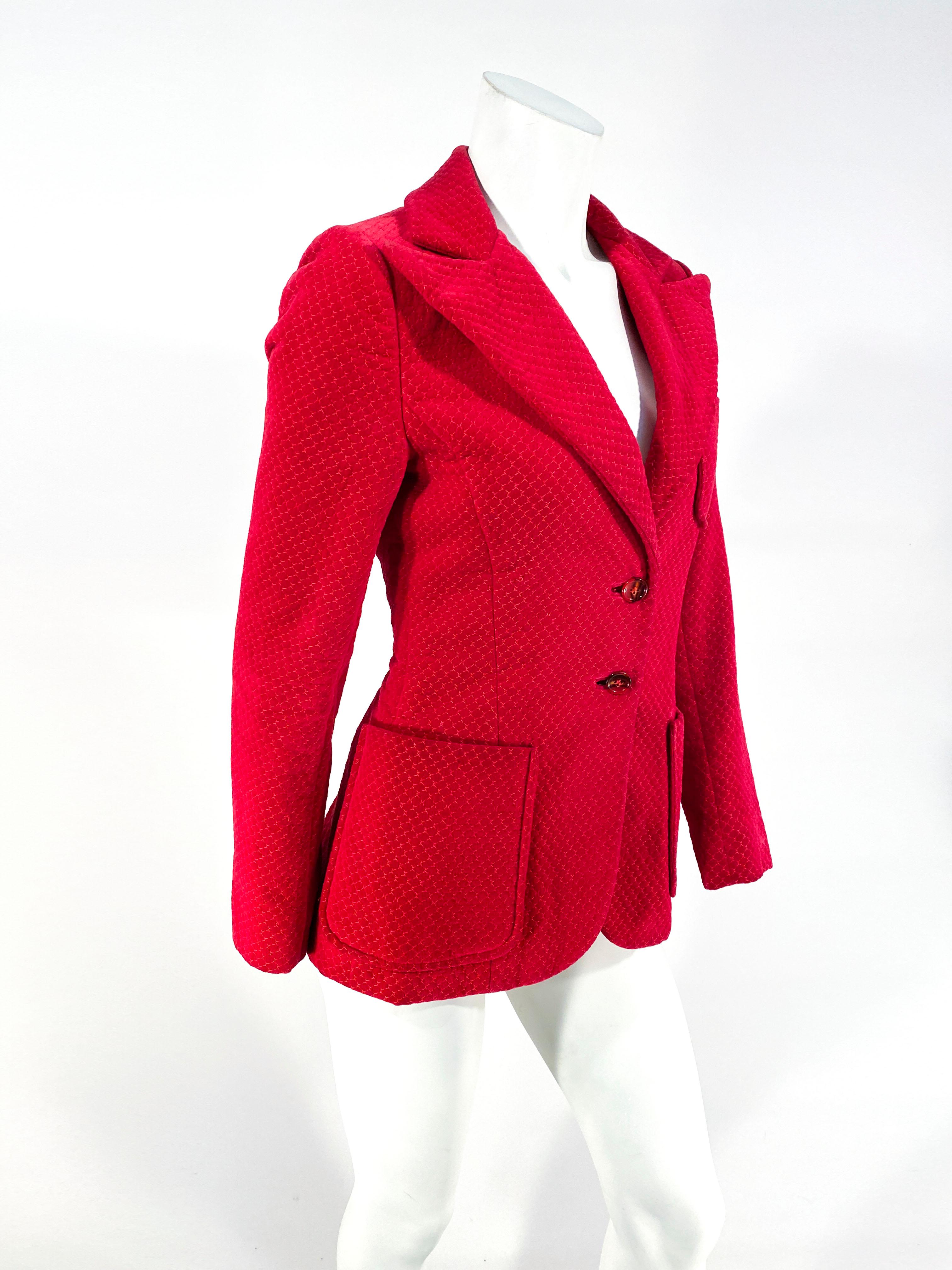 red patterned blazer