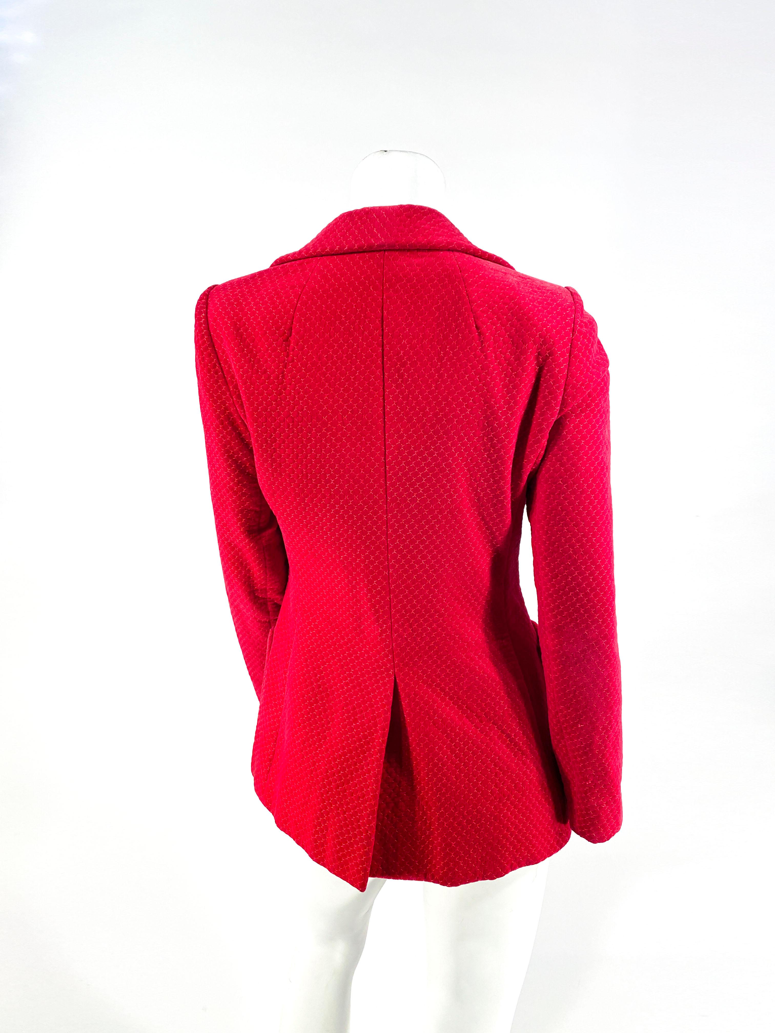 Women's 1970s Cranberry Red Patterned Velvet Blazer