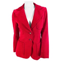 1970s Cranberry Red Patterned Velvet Blazer