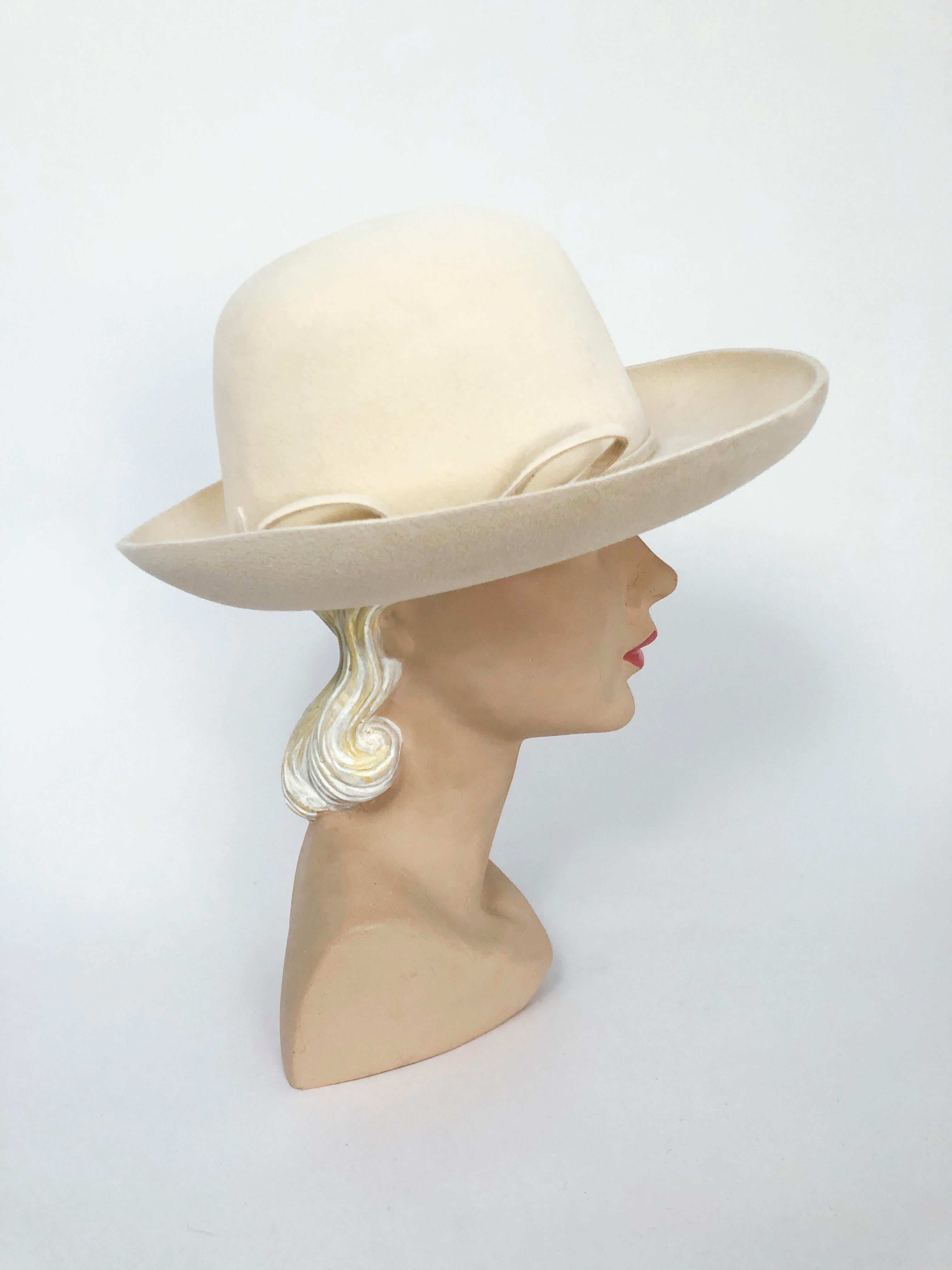 Beige 1970s Cream Borsalino Brimmed Hat 